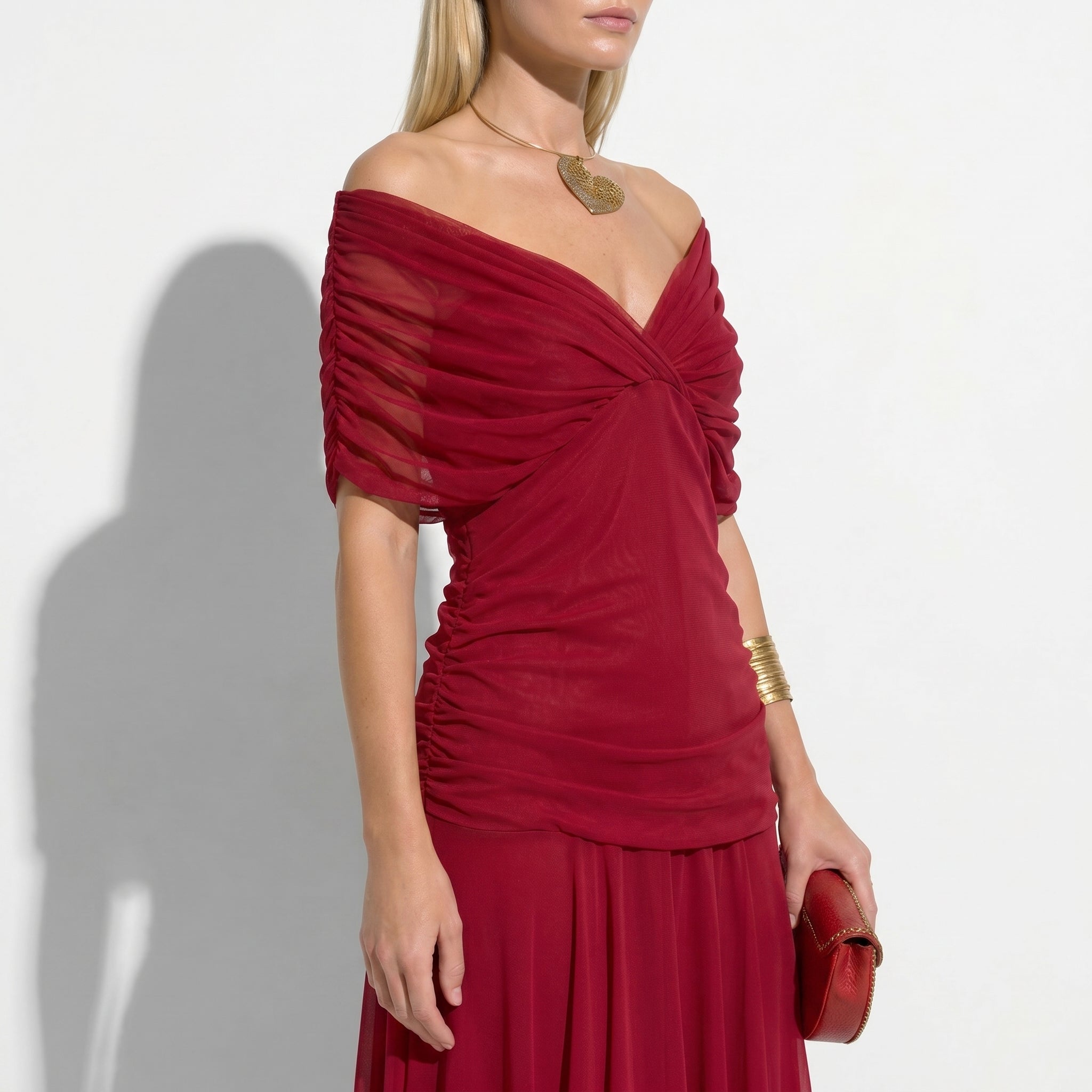 Lily - Women's Evening Ruched Maxi Dress - Dress - Red - Taylor & Bennett