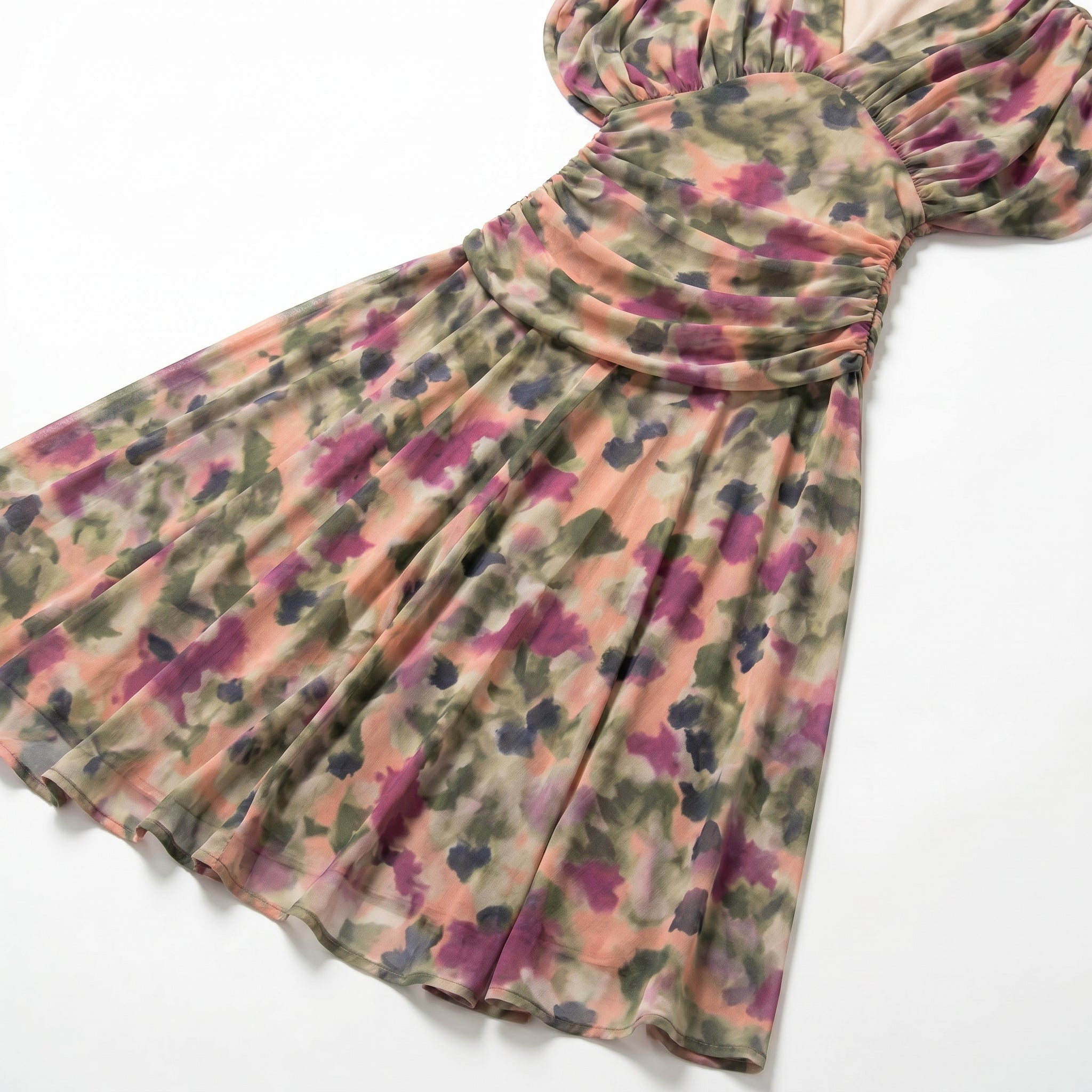 Lily - Women's Evening Ruched Maxi Dress - Dress - Green And Purple - Taylor & Bennett