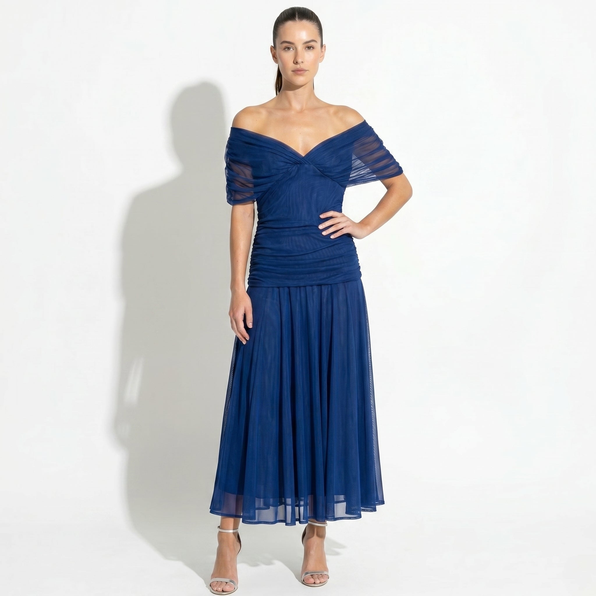 Lily - Women's Evening Ruched Maxi Dress - Dress - Blue - Taylor & Bennett