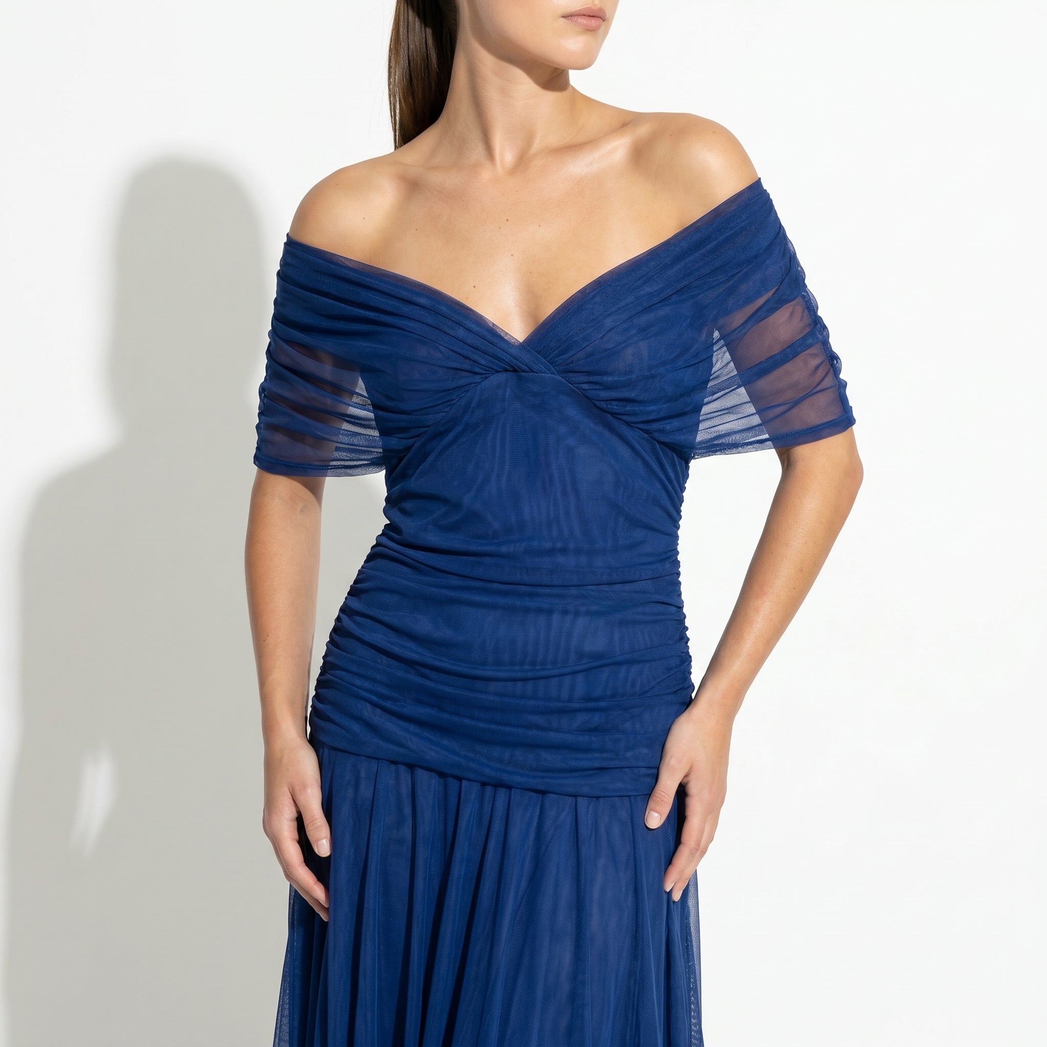 Lily - Women's Evening Ruched Maxi Dress - Dress - Blue - Taylor & Bennett