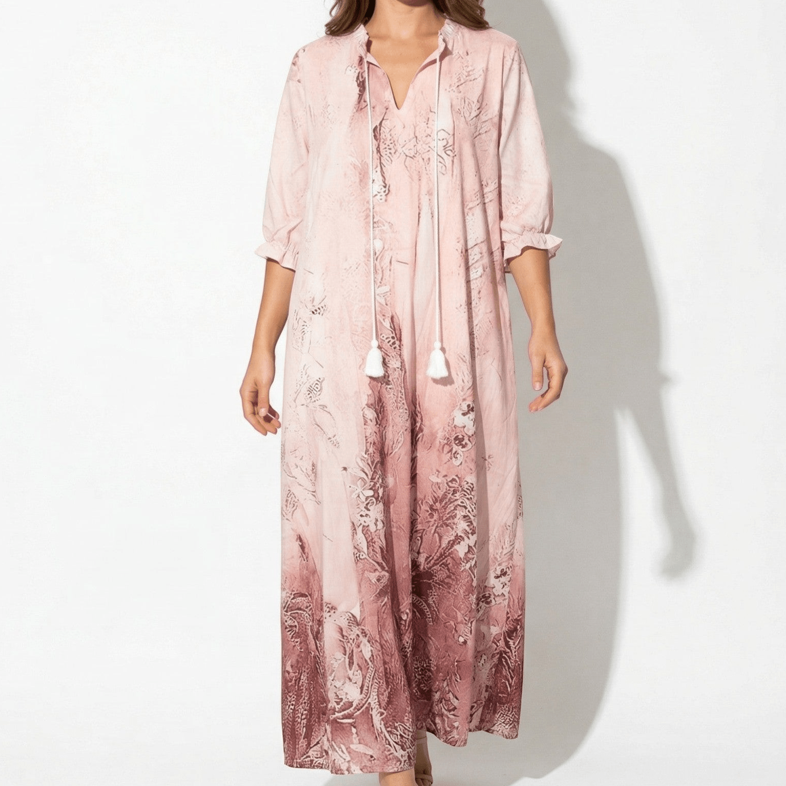 Lily - Women's Floral Maxi Dress with Tassel Ties - Dresses - Pink - Taylor & Bennett