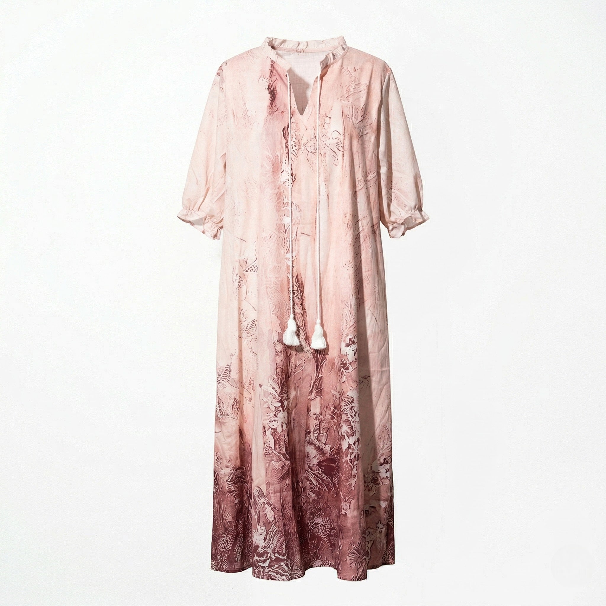 Lily - Women's Floral Maxi Dress with Tassel Ties - Dresses - Pink - Taylor & Bennett