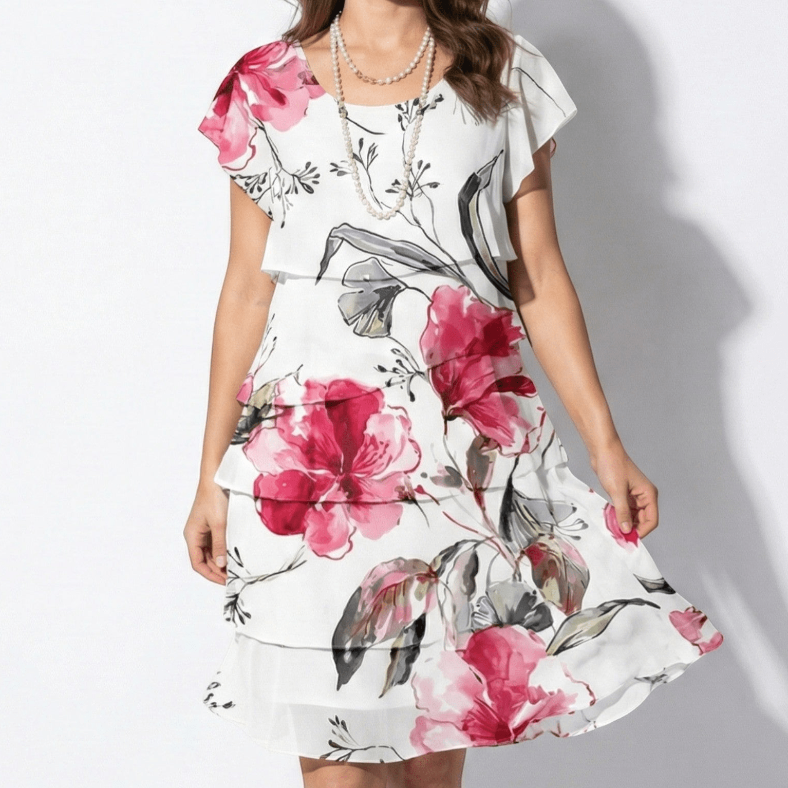 Lily - Women's Floral Ruffle Mini Dress - Dress - White - Taylor & Bennett