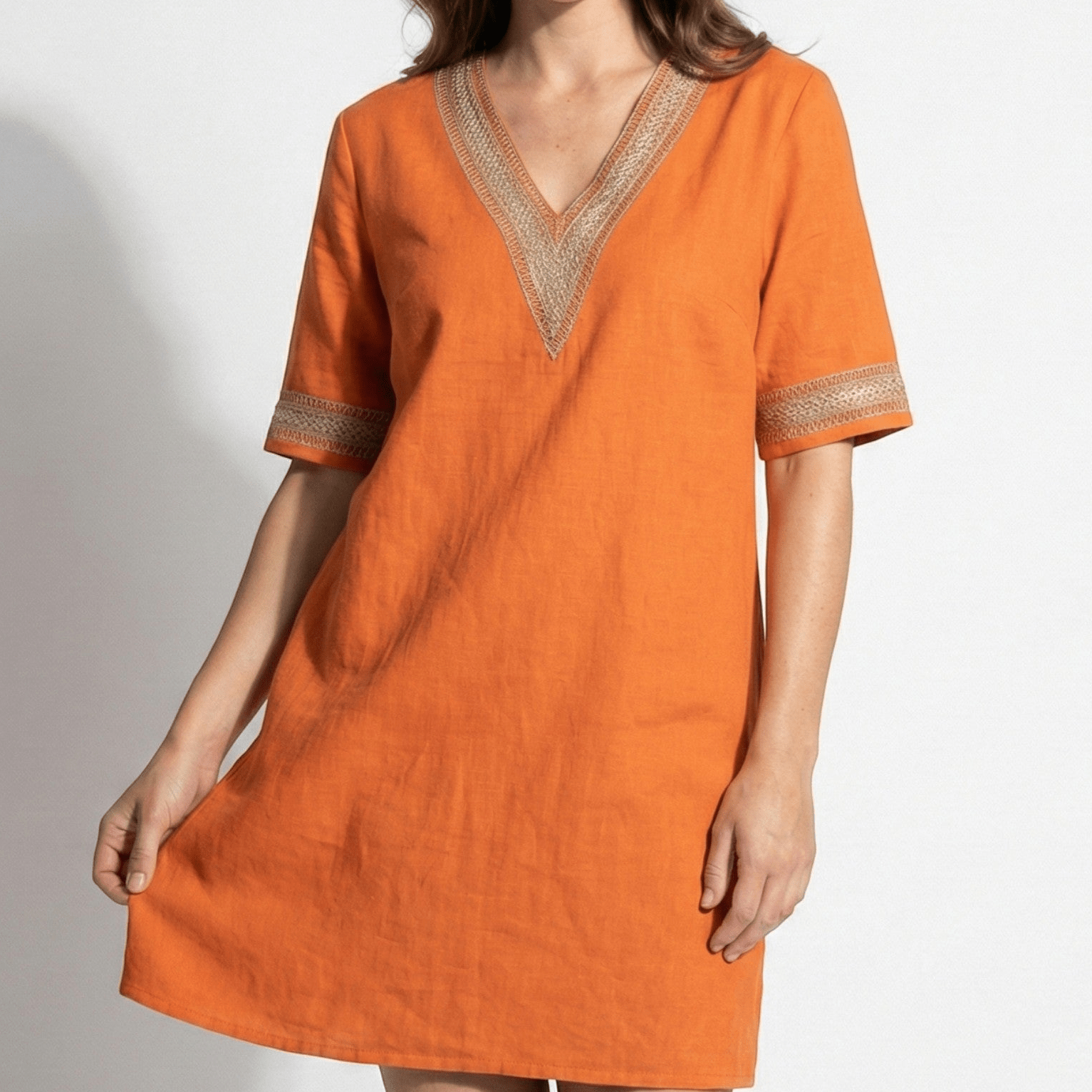 Lily - Women's Mini Dress with Crochet Trim - Dress - Orange - Taylor & Bennett