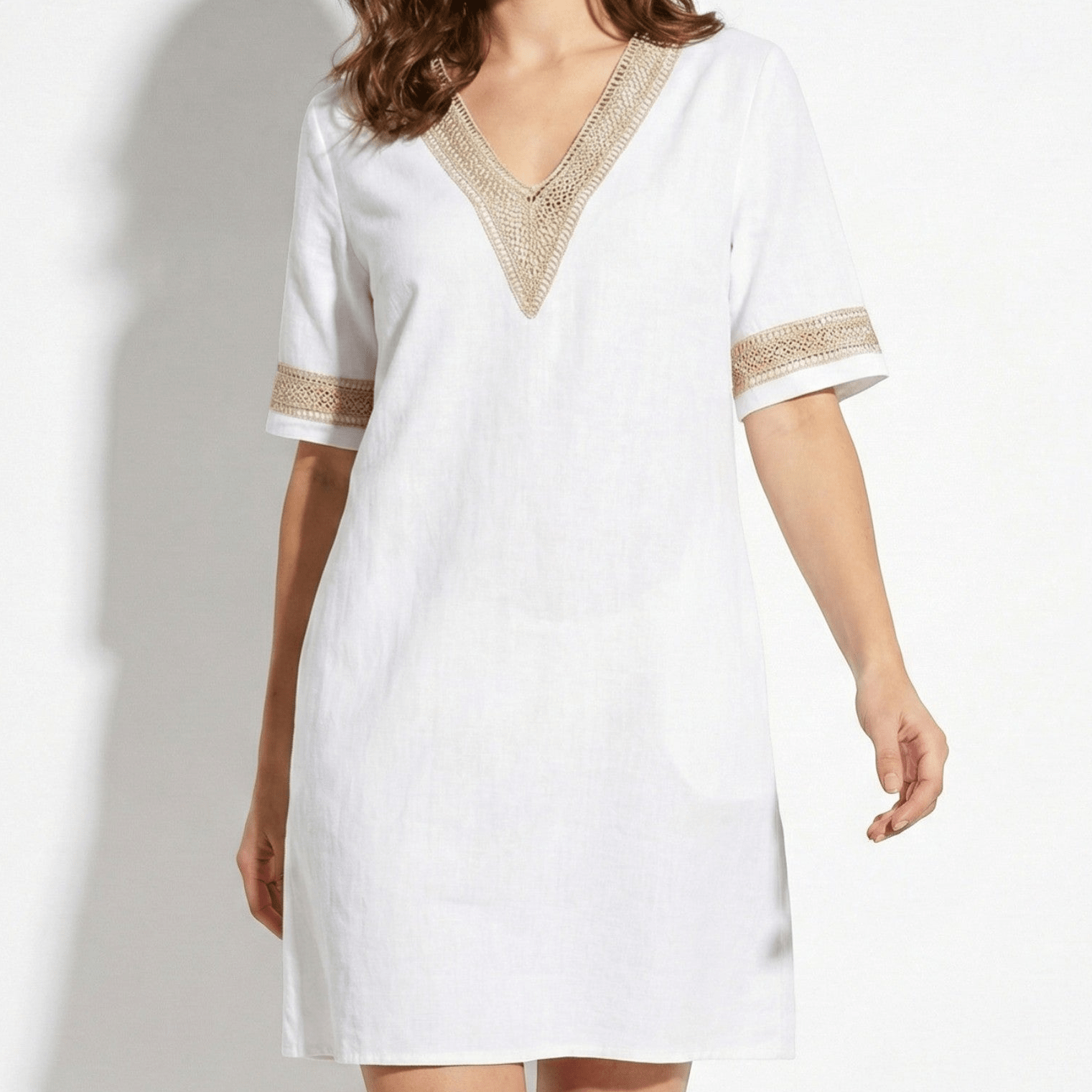 Lily - Women's Mini Dress with Crochet Trim - Dress - White - Taylor & Bennett