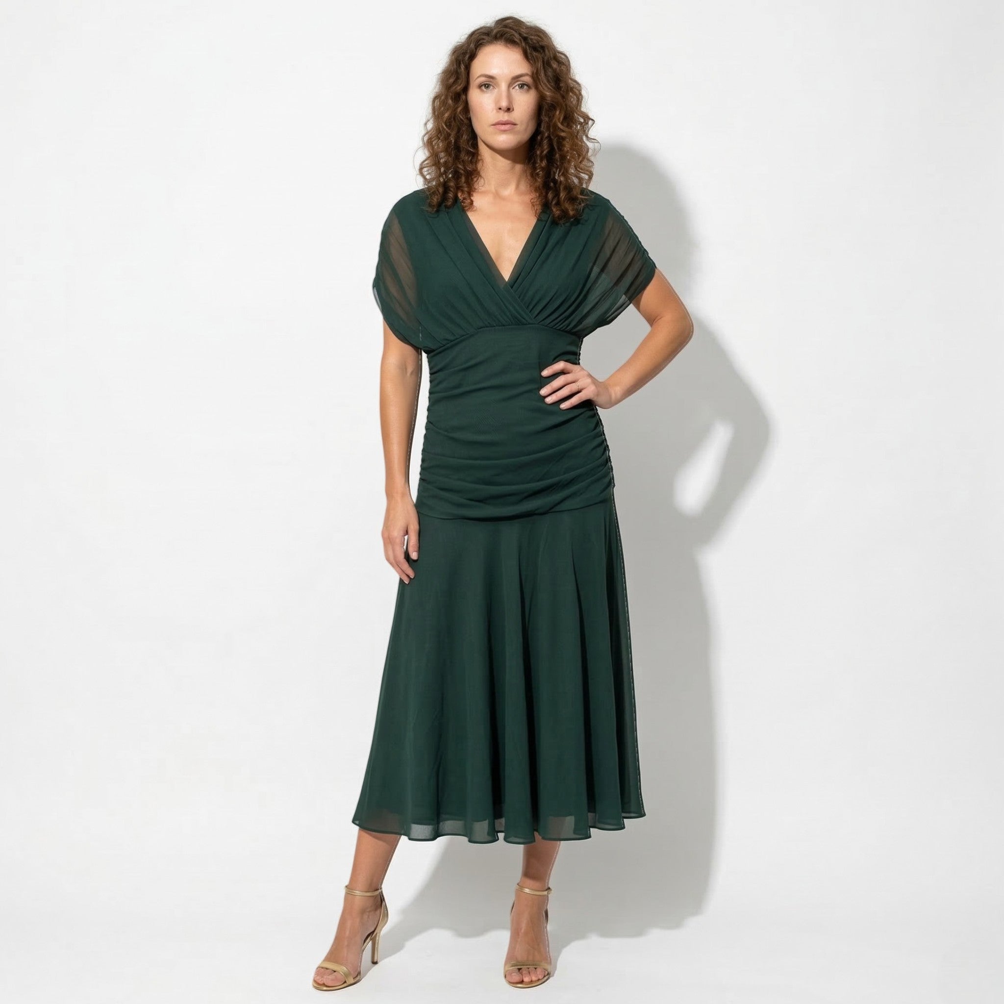 Lily - Women's Off - Shoulder Ruched Maxi Dress - Dress - Green - Taylor & Bennett