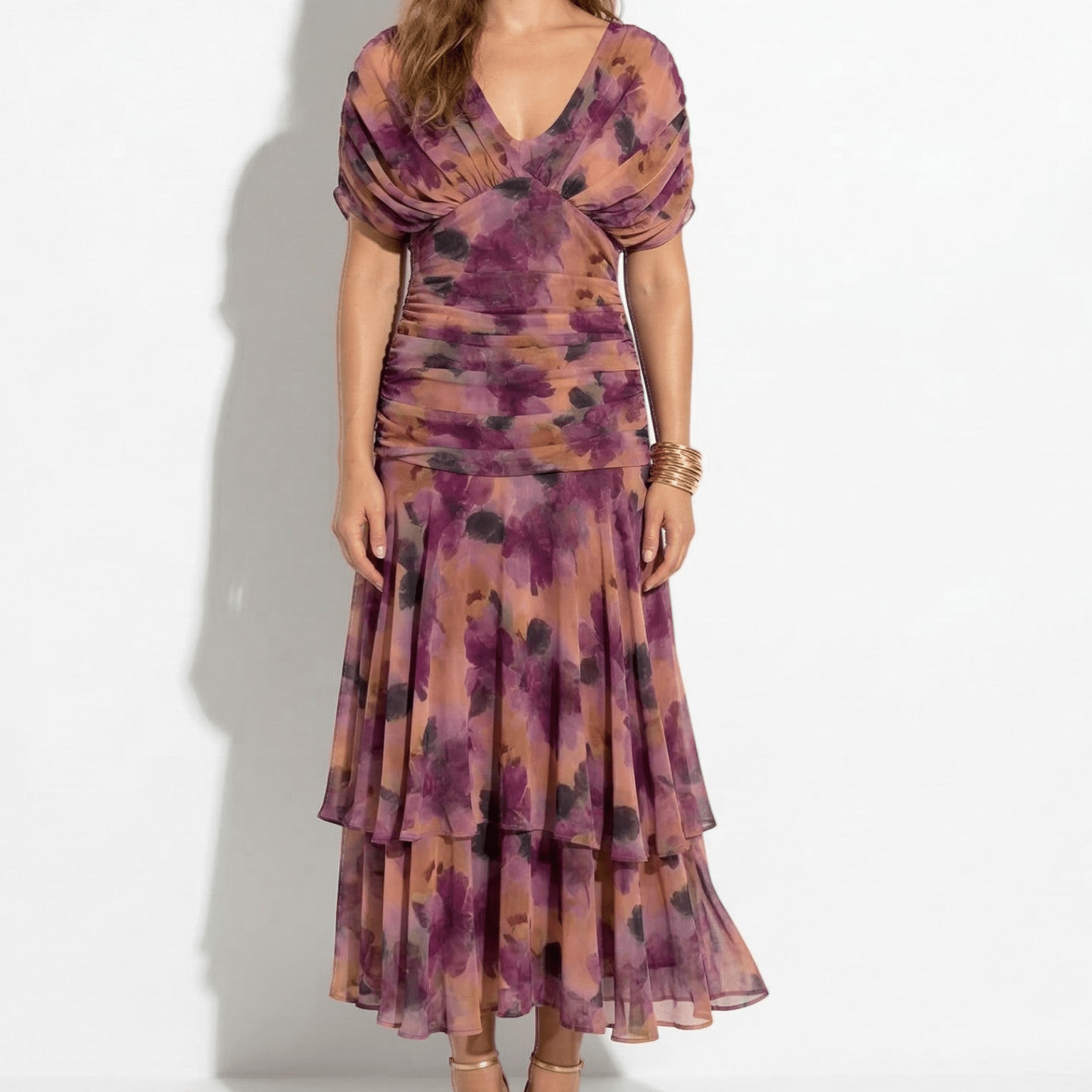 Lily - Women's Off - Shoulder Ruched Maxi Dress - Dress - Purple - Taylor & Bennett