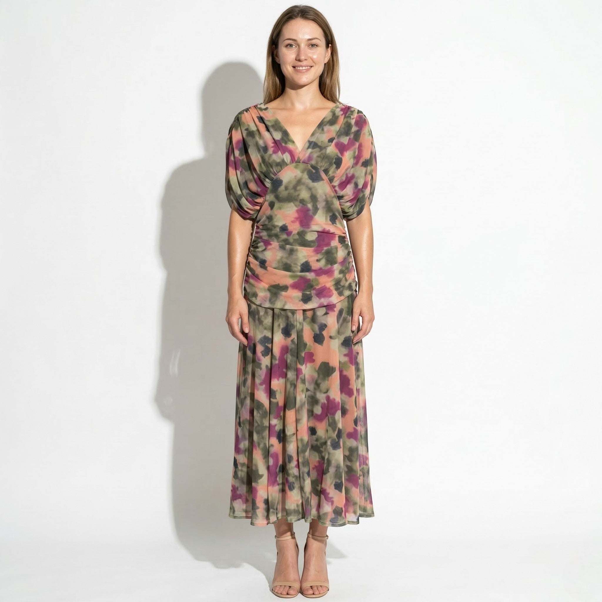 Lily - Women's Off - Shoulder Ruched Maxi Dress - Dress - Green And Purple - Taylor & Bennett