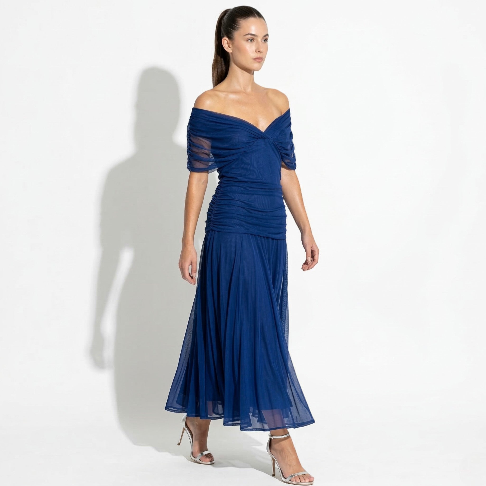 Lily - Women's Off - Shoulder Ruched Maxi Dress - Dress - Blue - Taylor & Bennett