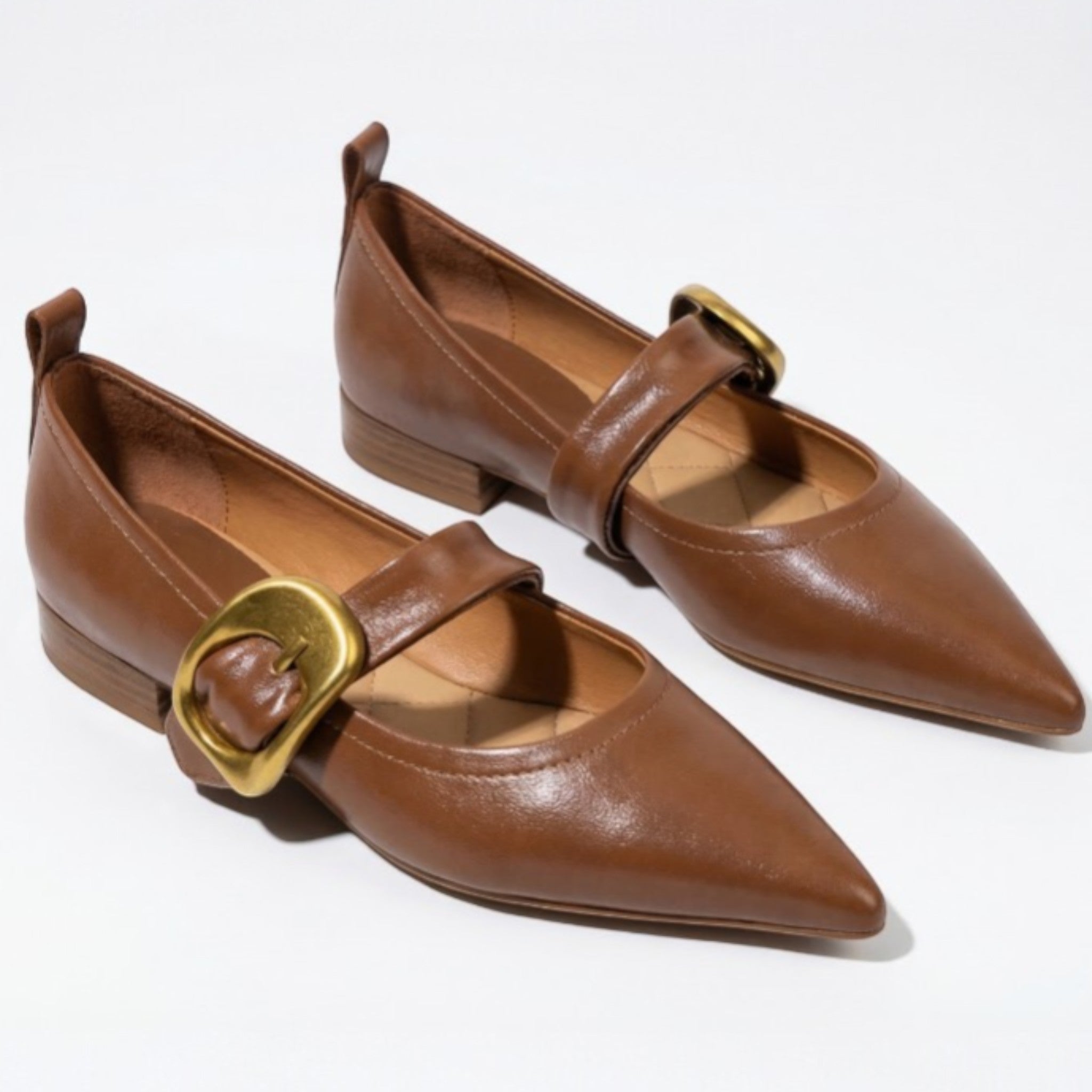 Lily - Women's Pointed Toe Flats with Buckle Strap Slip - on Shoes - Sandal - Brown - Taylor & Bennett