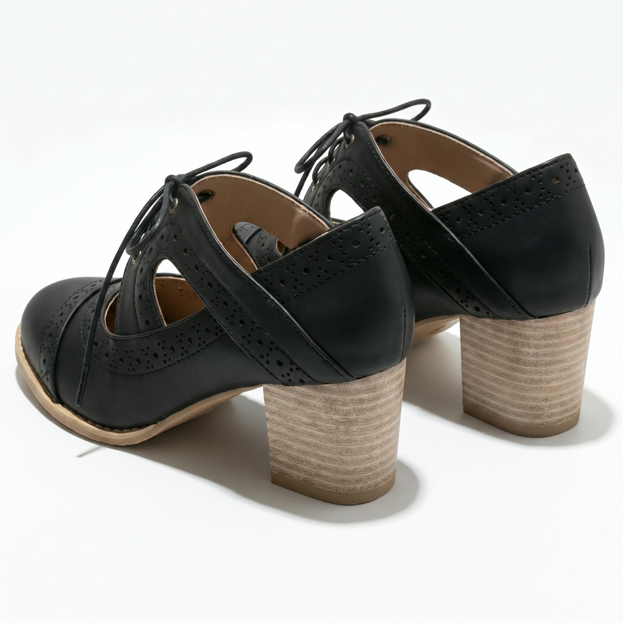 Lottie - Women's Brogue Block Heels - Shoes - Black - Taylor & Bennett