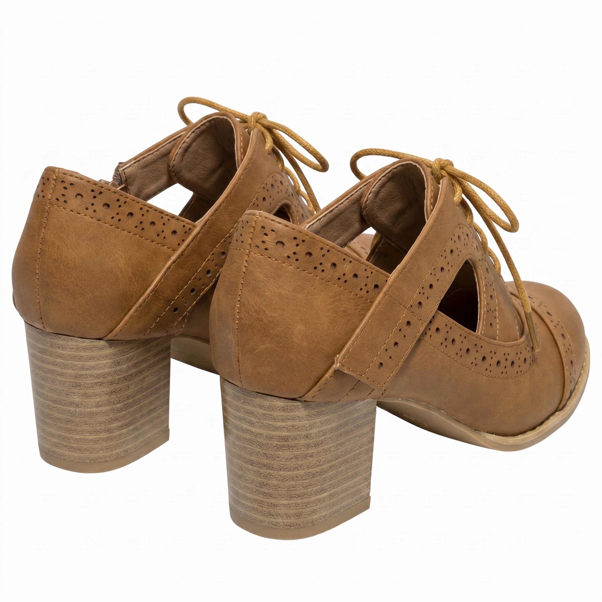 Lottie - Women's Brogue Block Heels - Shoes - Beige - Taylor & Bennett