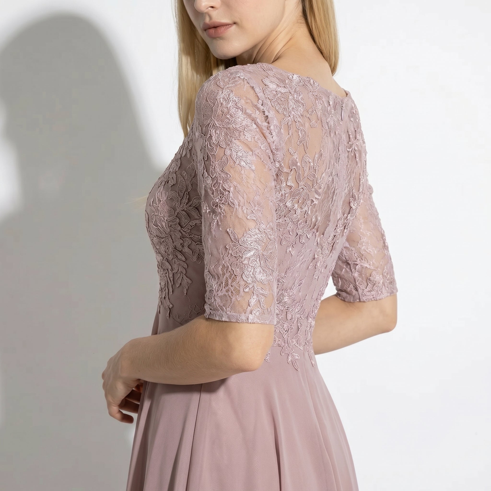 Louisa - Women's Lace and Chiffon Midi Dress - Dress - Pink - Taylor & Bennett