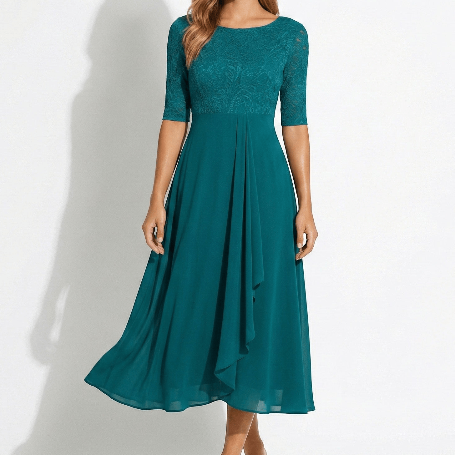 Louisa - Women's Lace and Chiffon Midi Dress - Dress - Dark Green - Taylor & Bennett