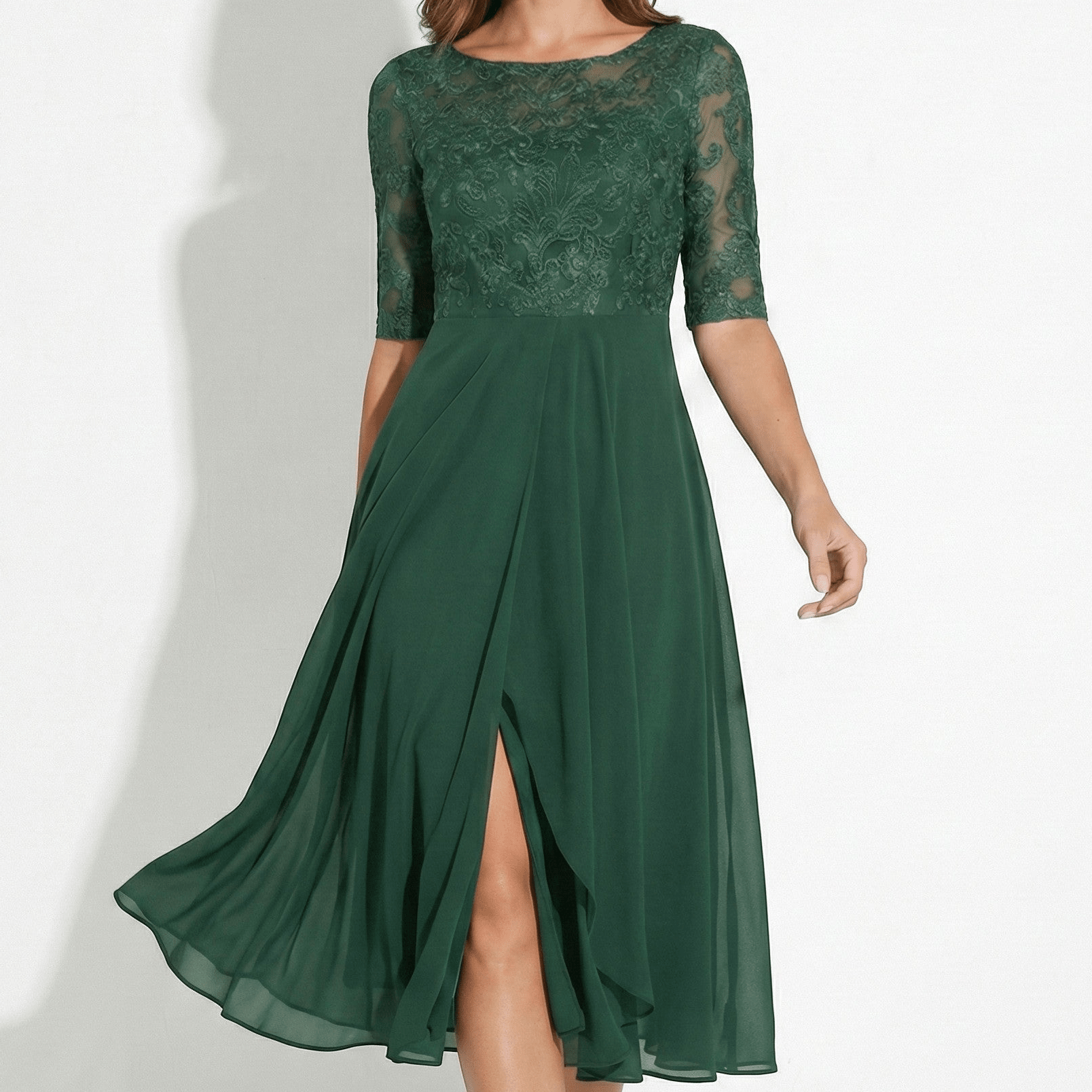 Louisa - Women's Lace and Chiffon Midi Dress - Dress - Green - Taylor & Bennett