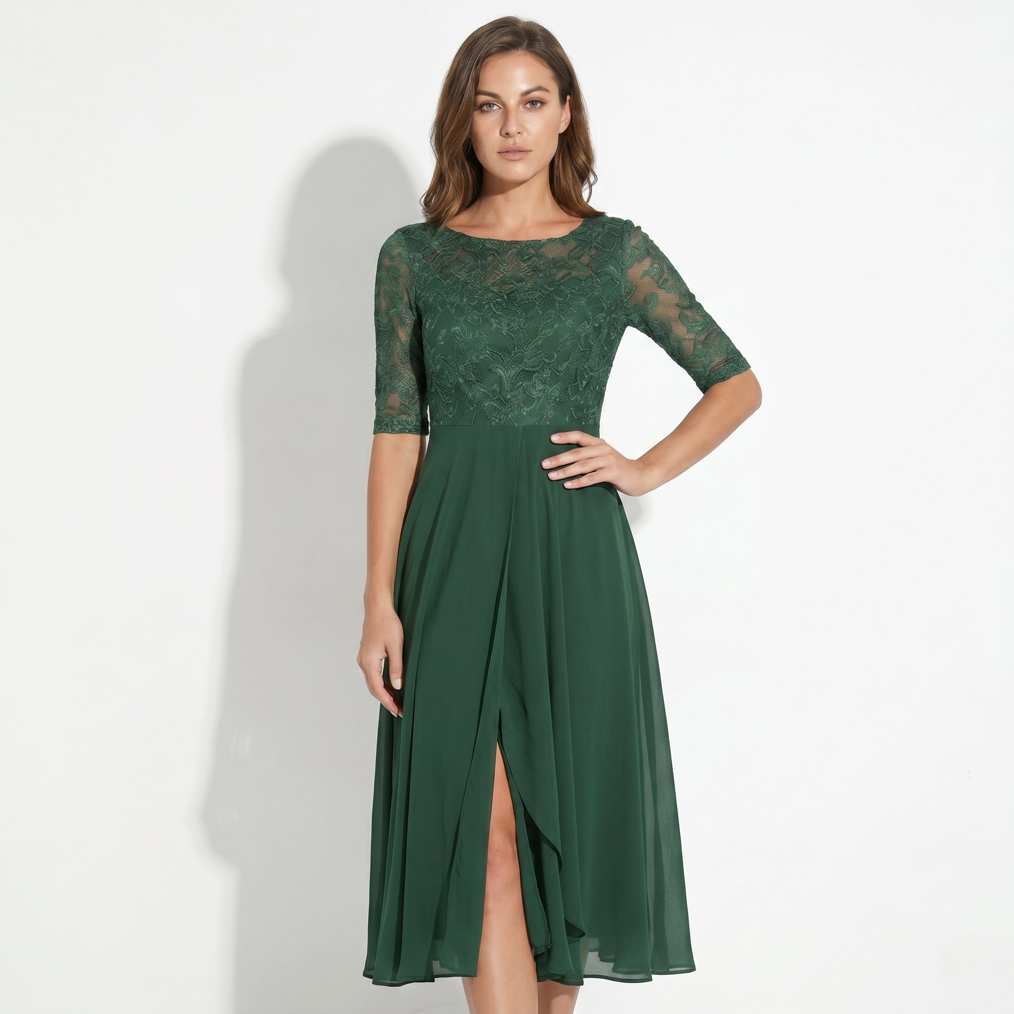 Louisa - Women's Lace and Chiffon Midi Dress - Dress - Green - Taylor & Bennett
