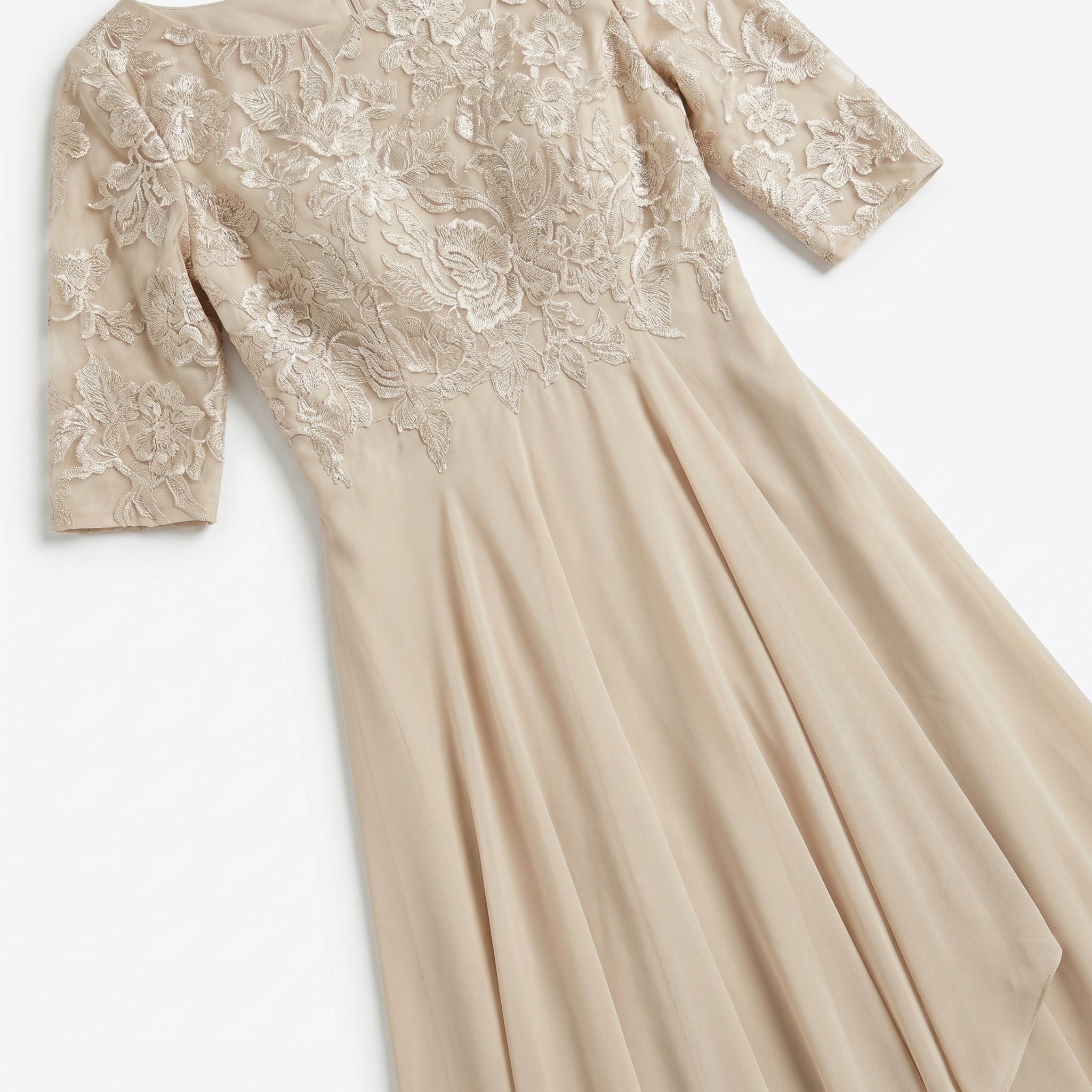 Louisa - Women's Lace and Chiffon Midi Dress - Dress - Light Yellow - Taylor & Bennett