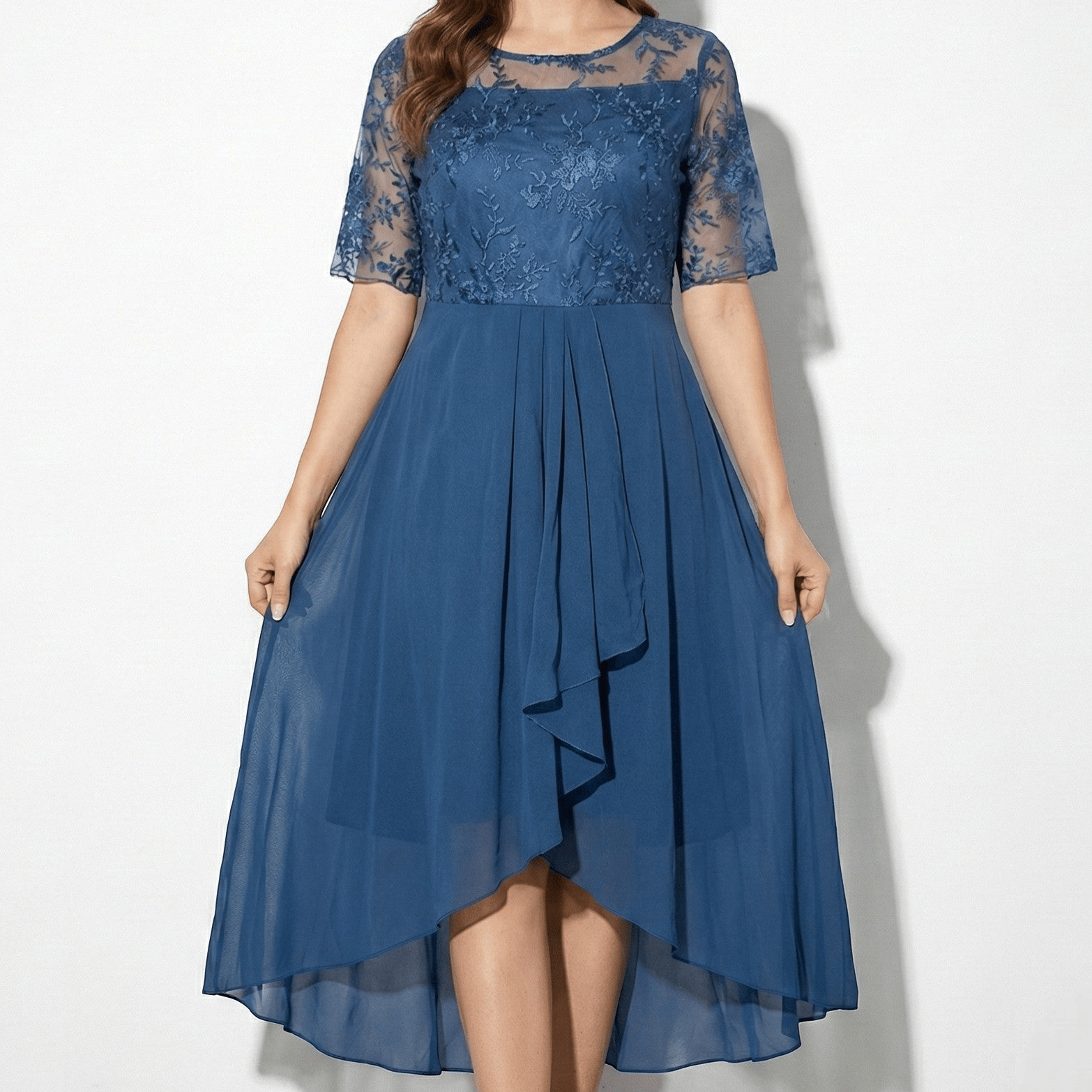 Louisa - Women's Lace and Chiffon Midi Dress - Dress - Blue - Taylor & Bennett