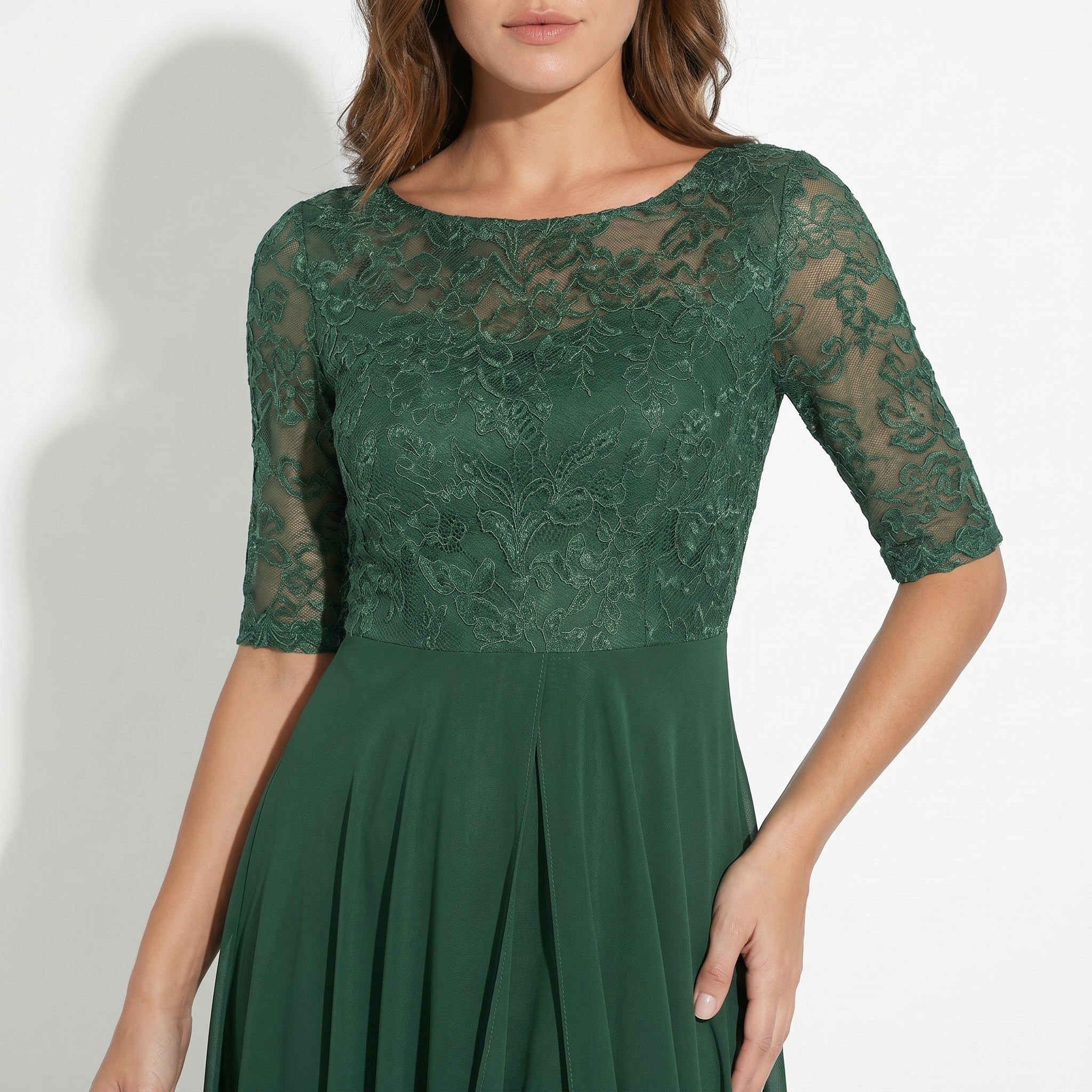 Louisa - Women's Lace and Chiffon Midi Dress - Dress - Green - Taylor & Bennett