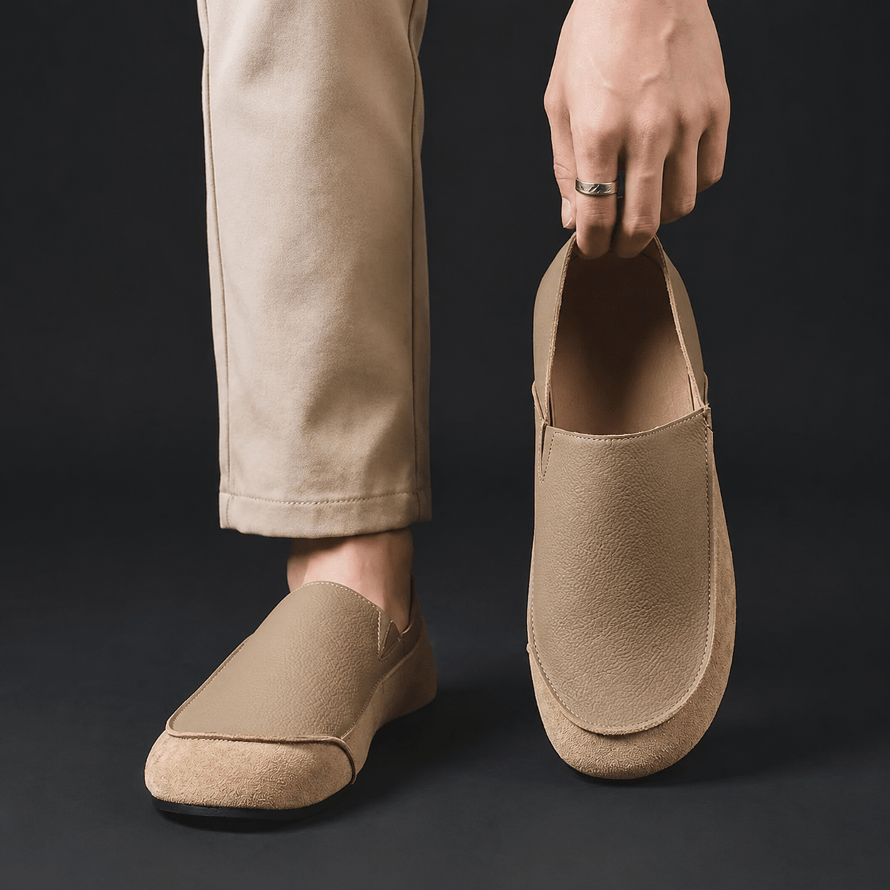 Marcus - Men's Casual Round Toe Flat Loafers - Loafers - Khaki - Taylor & Bennett