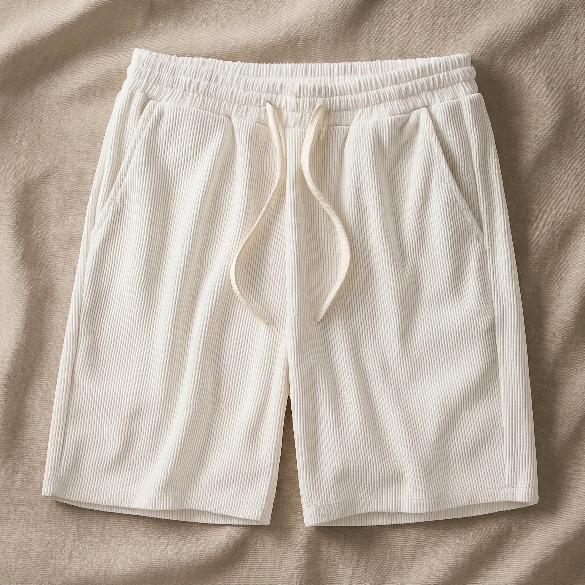 Marcus - Men's Relaxed Fit Elasticated Waist Drawstring Shorts - Shorts Men - White - Taylor & Bennett