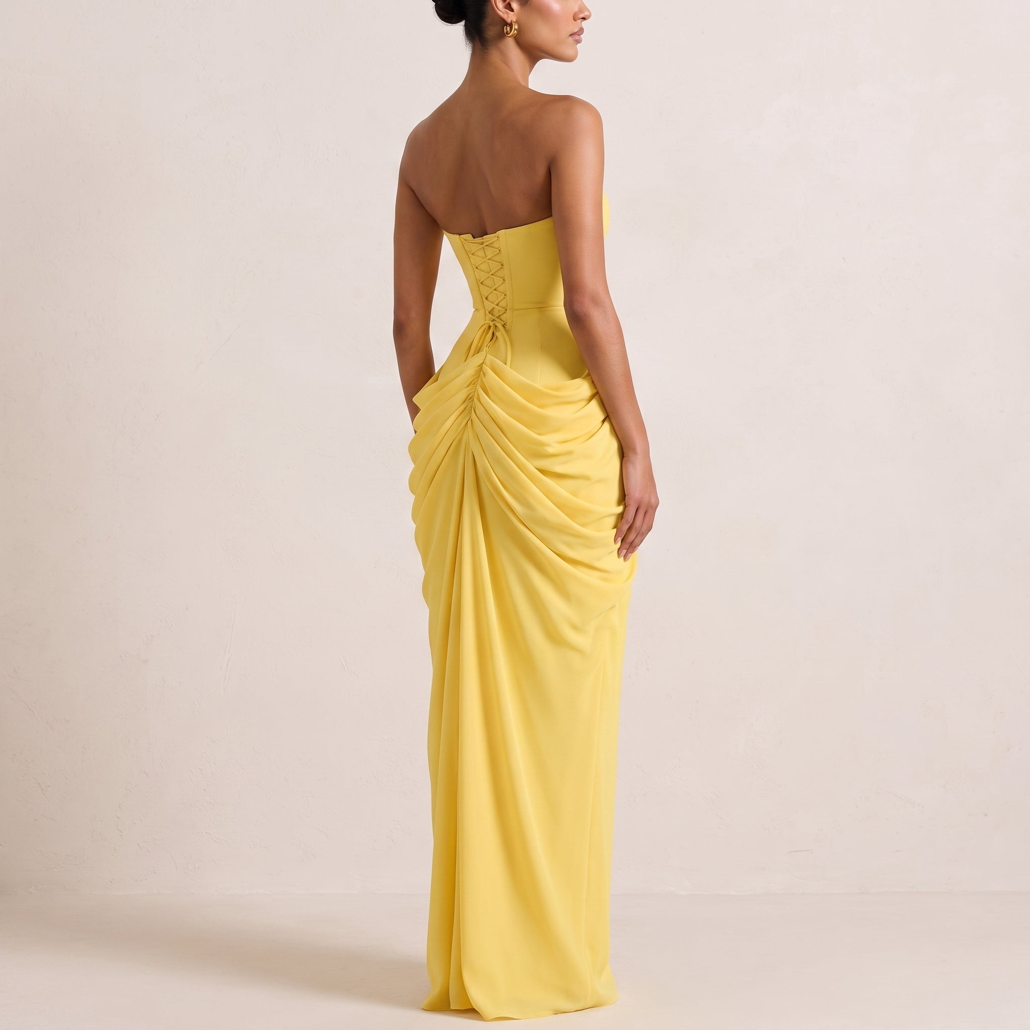 Margot - Women's Bridesmaid Strapless Ruched Maxi Dress - Maxi Dress - Yellow - Taylor & Bennett