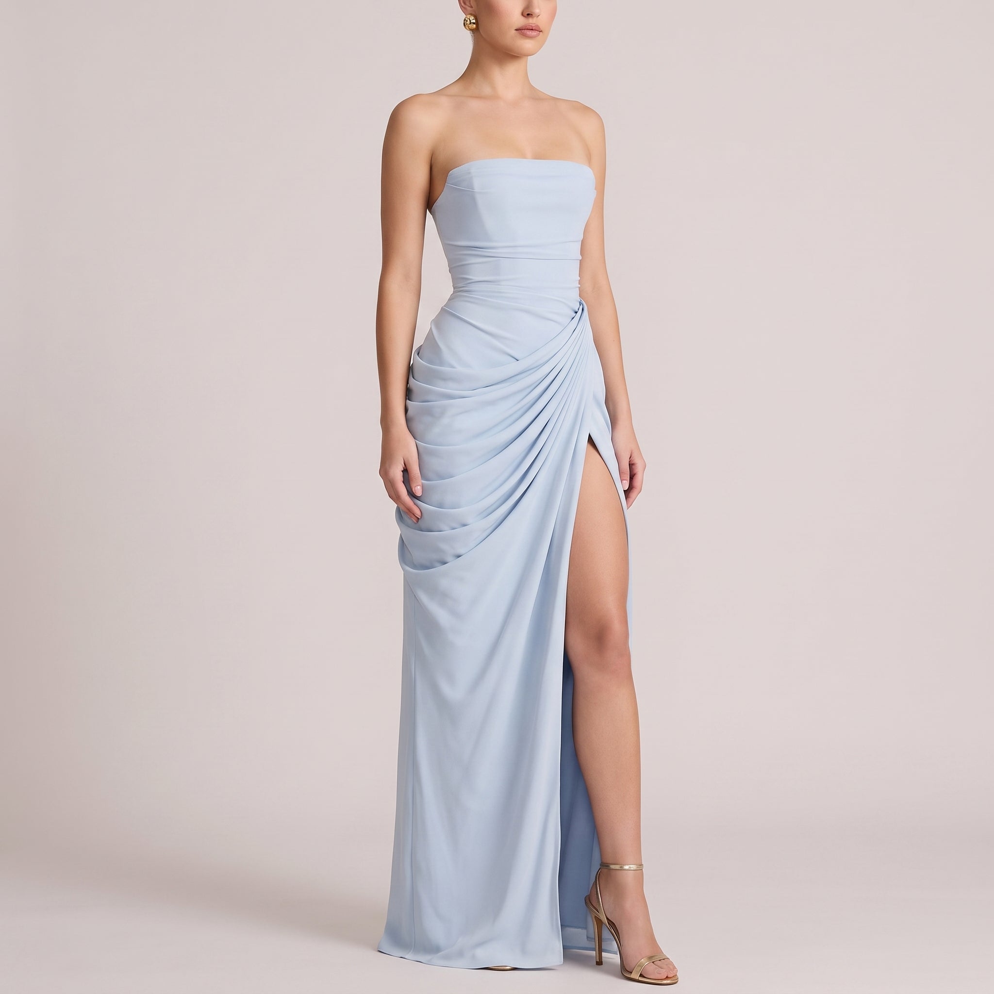 Margot - Women's Bridesmaid Strapless Ruched Maxi Dress - Maxi Dress - Sky Blue - Taylor & Bennett