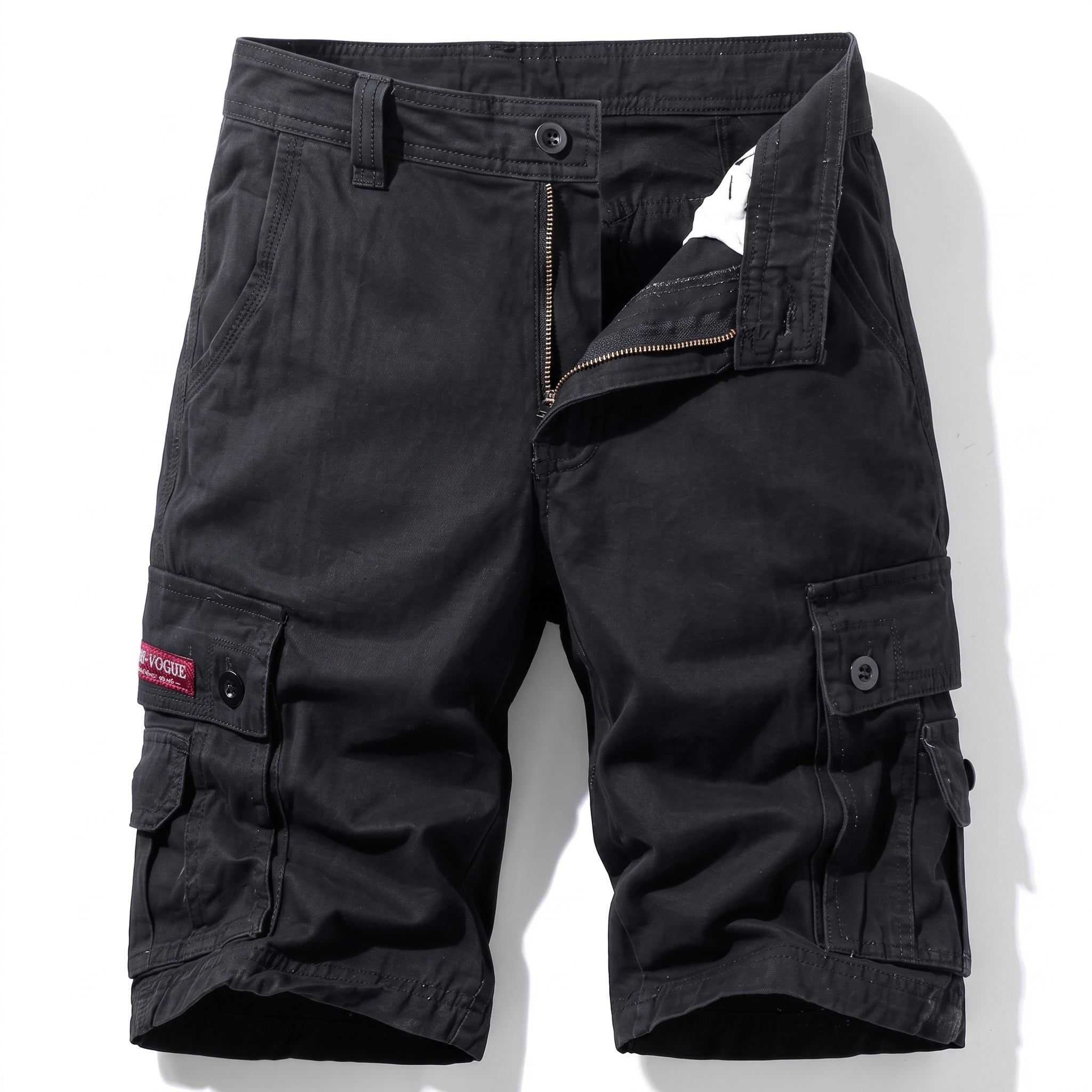 Matteo - Men's Summer Relaxed Fit Zip-Fly Cargo Shorts - Shorts - Black - Taylor & Bennett