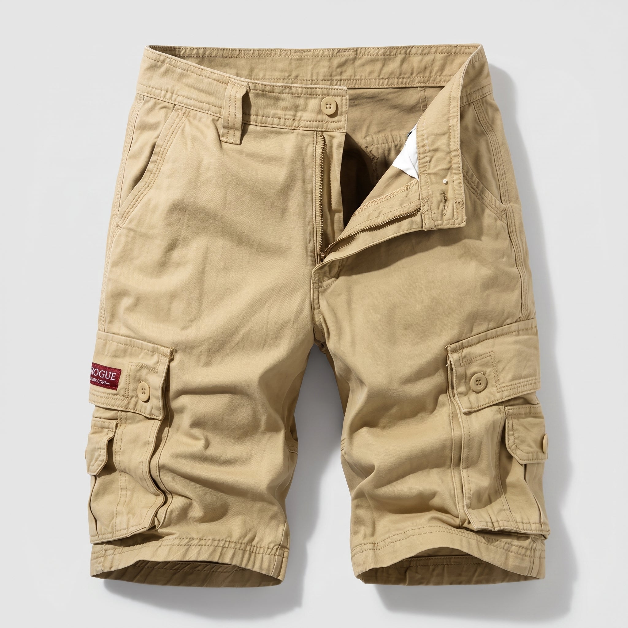 Matteo - Men's Summer Relaxed Fit Zip-Fly Cargo Shorts - Shorts - Khaki - Taylor & Bennett