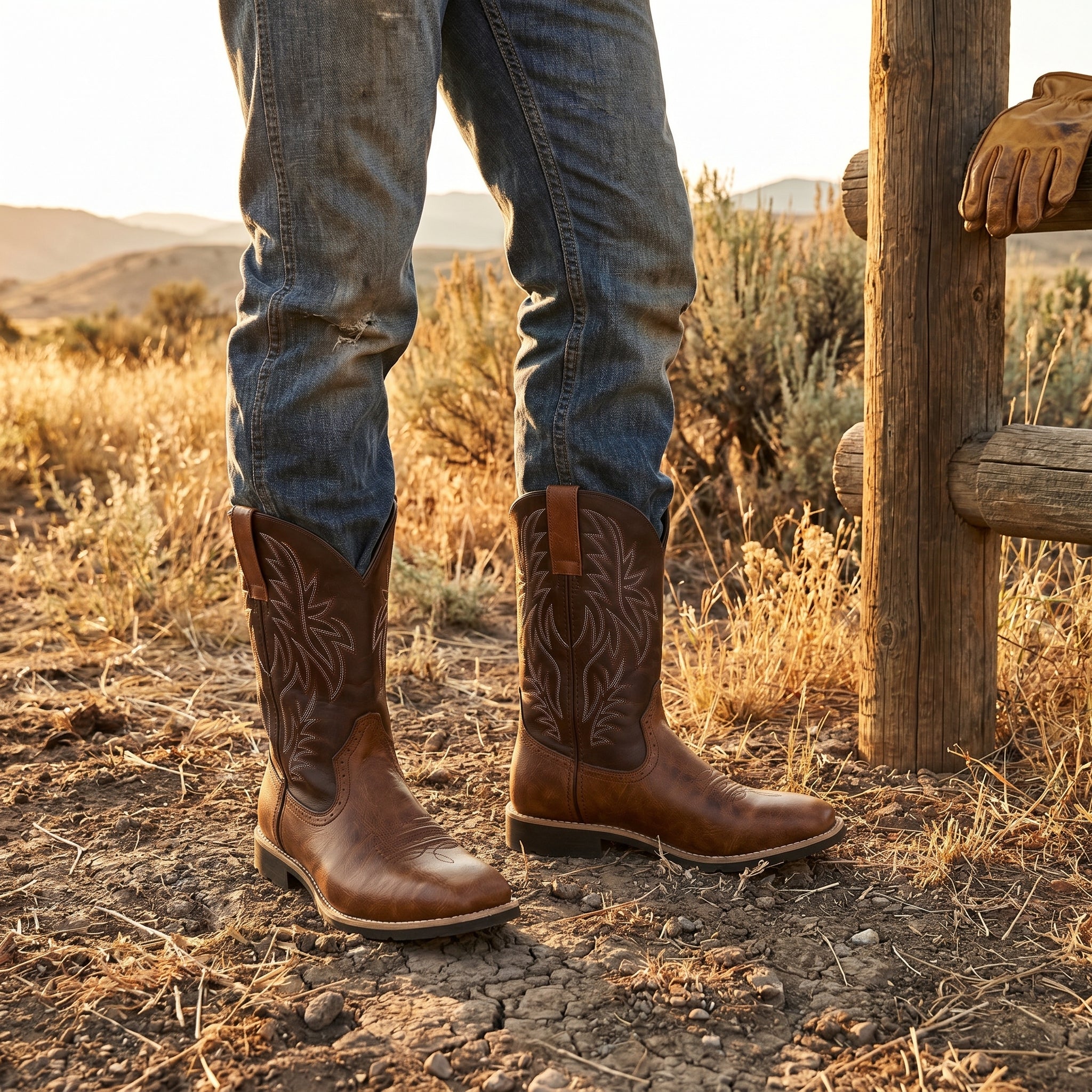 Matthew - Men's Embroidered Square Toe Western Cowboy Boots - Boots - Dark Brown - Taylor & Bennett
