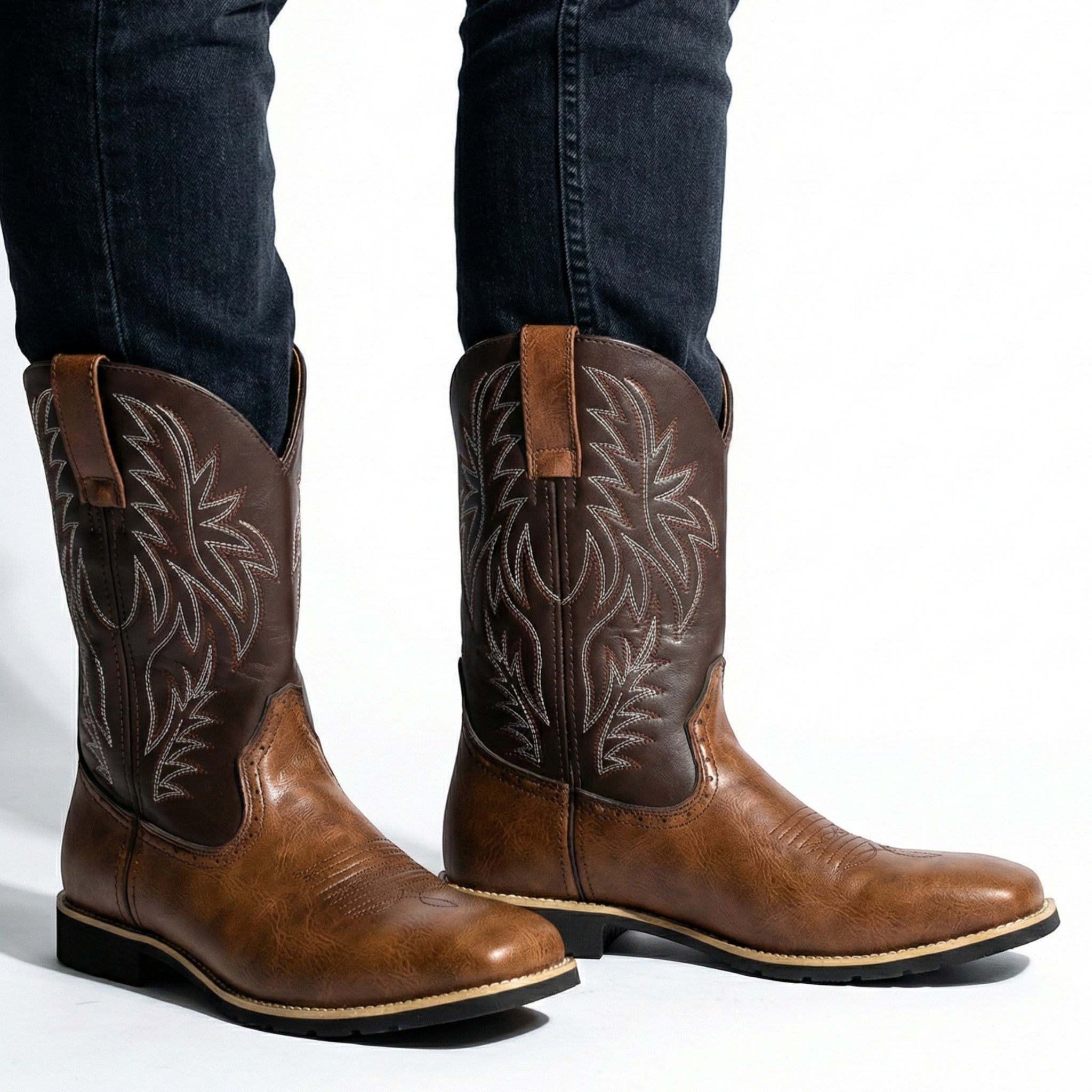 Matthew - Men's Embroidered Square Toe Western Cowboy Boots - Boots - Dark Brown - Taylor & Bennett