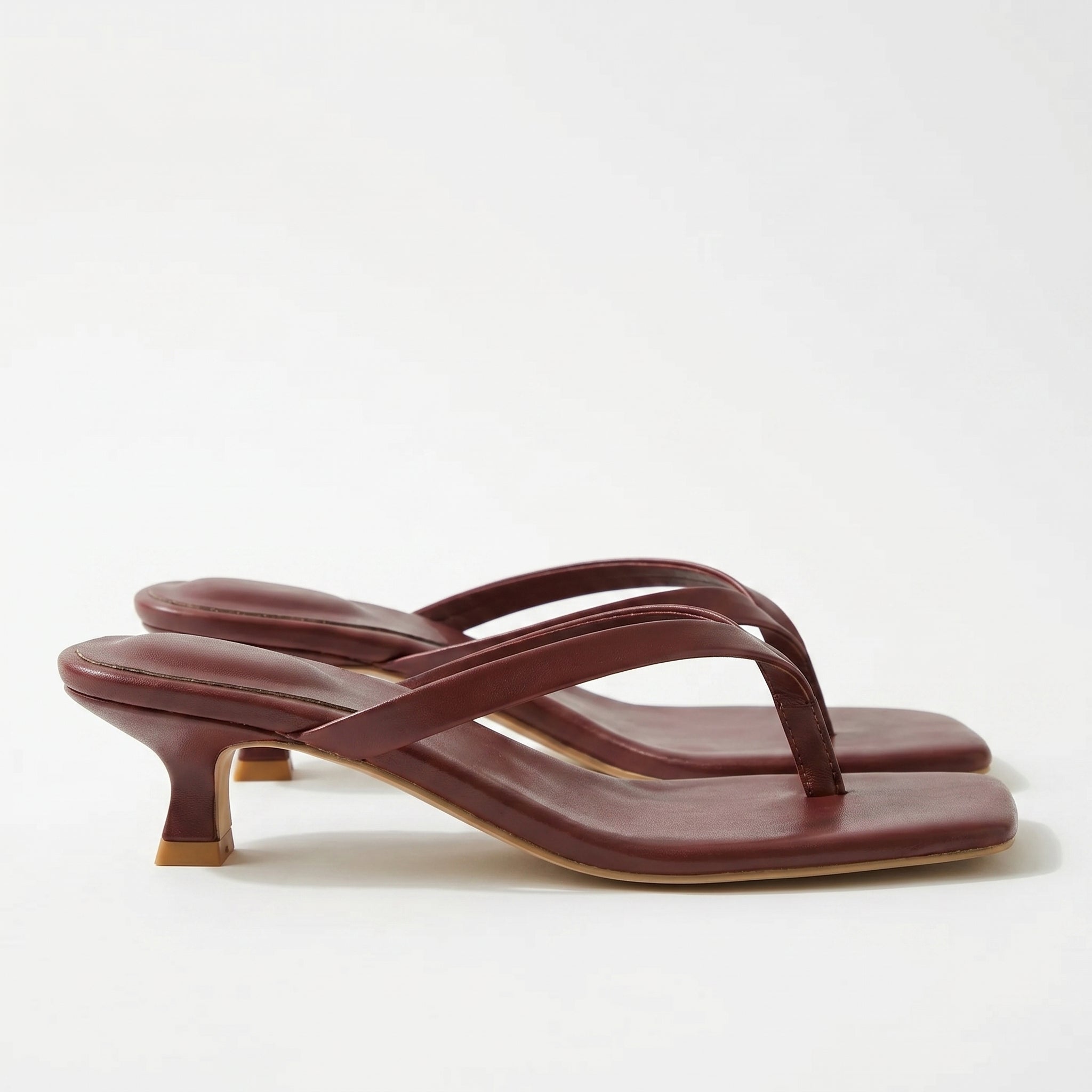Megan - Women's Minimalist Thong Kitten Heeled Sandals - Shoes - Burgundy - Taylor & Bennett