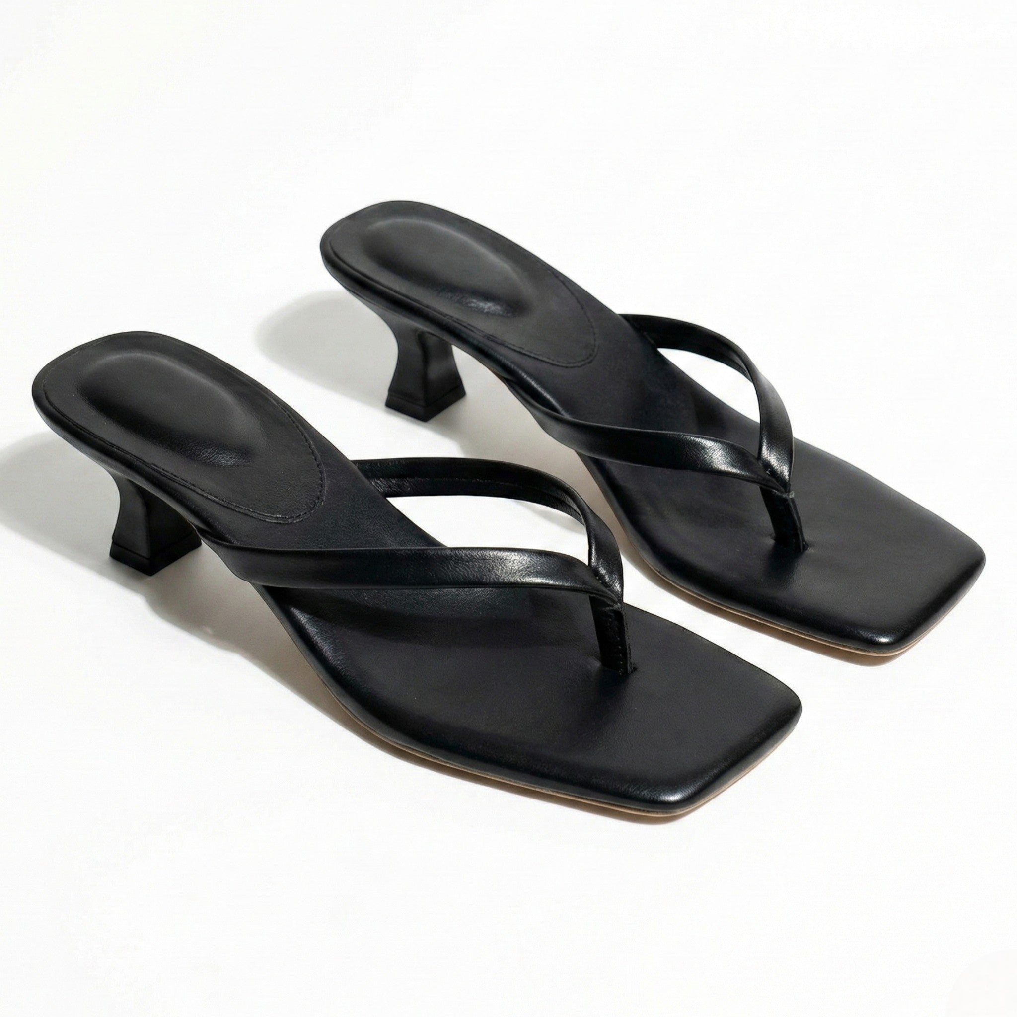 Megan - Women's Minimalist Thong Kitten Heeled Sandals - Shoes - Black - Taylor & Bennett