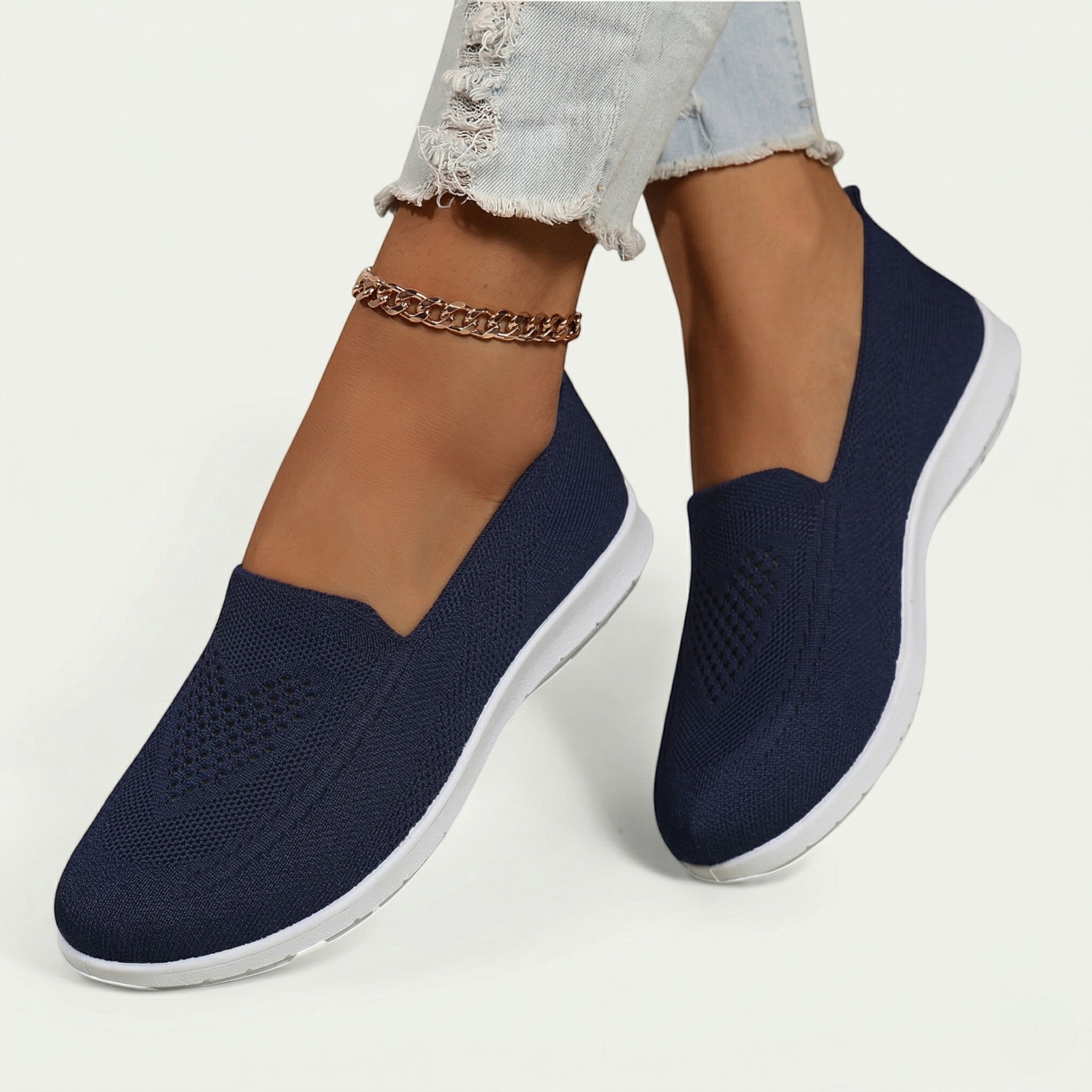 Mia - Women's Lightweight Slip - on Trainers - Shoes - Navy Blue - Taylor & Bennett