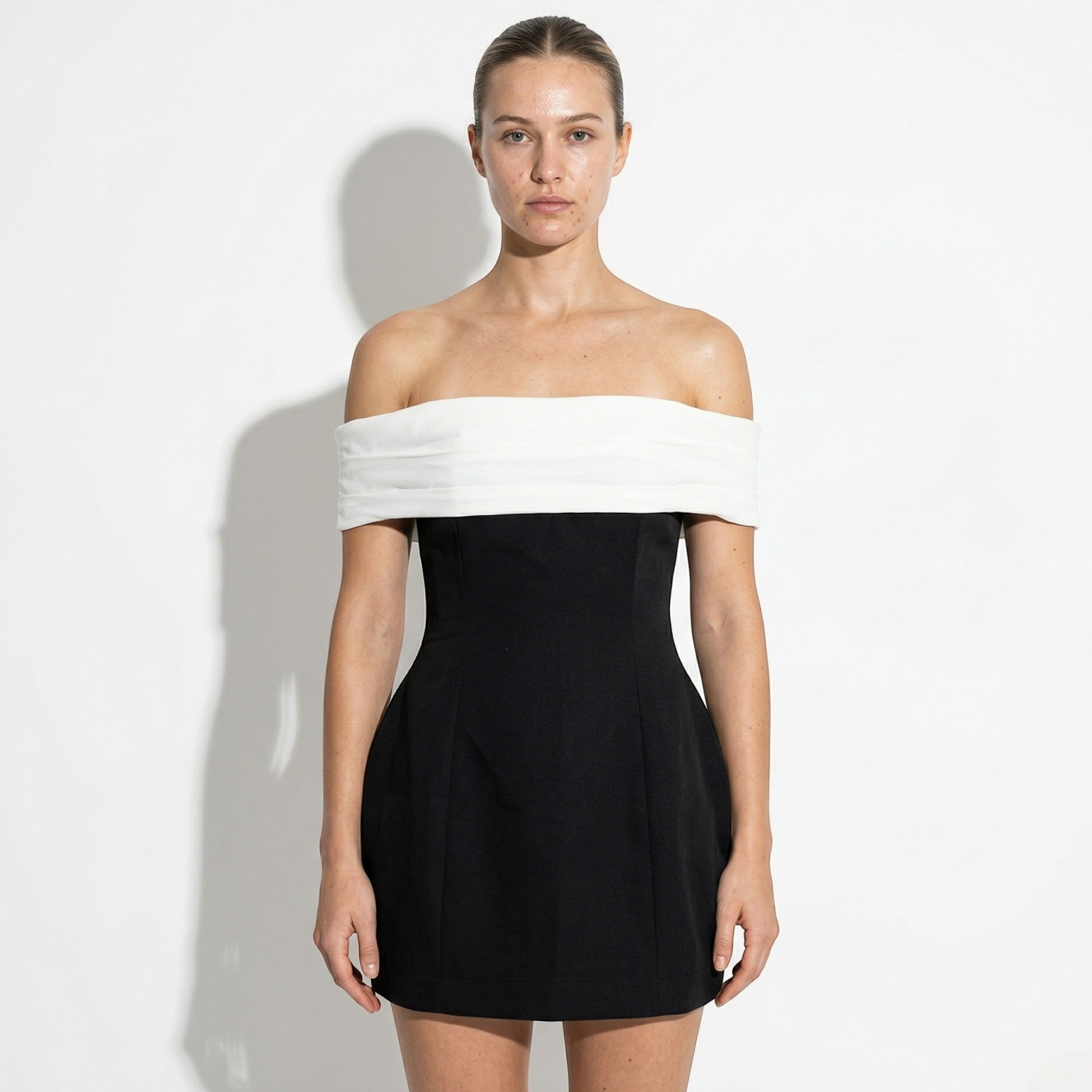 Mia - Women's Off - Shoulder Contrast Mini Dress - Mini Dress - Black - Taylor & Bennett