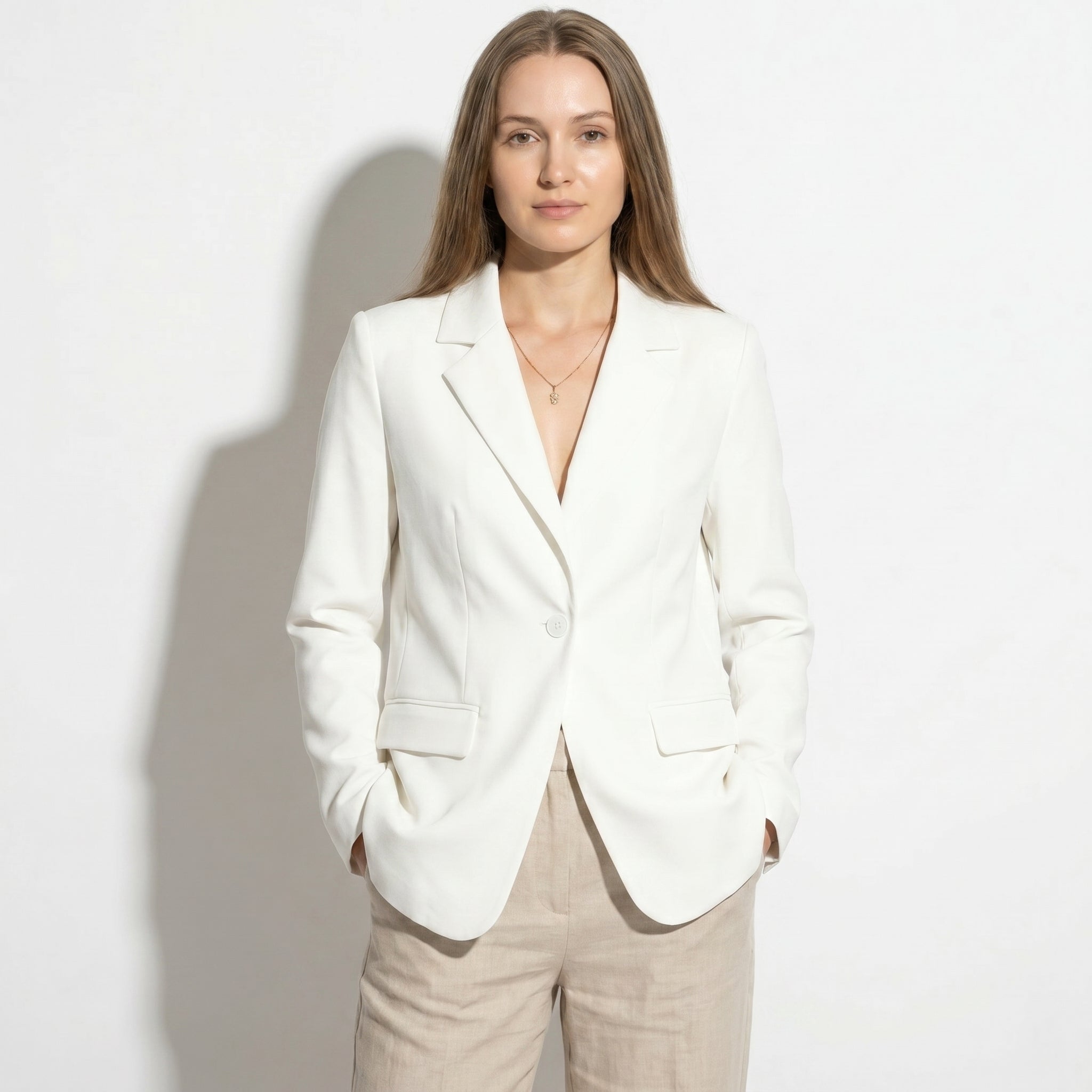 Mia - Women's Single Button Formal Blazer - Blazer - White - Taylor & Bennett
