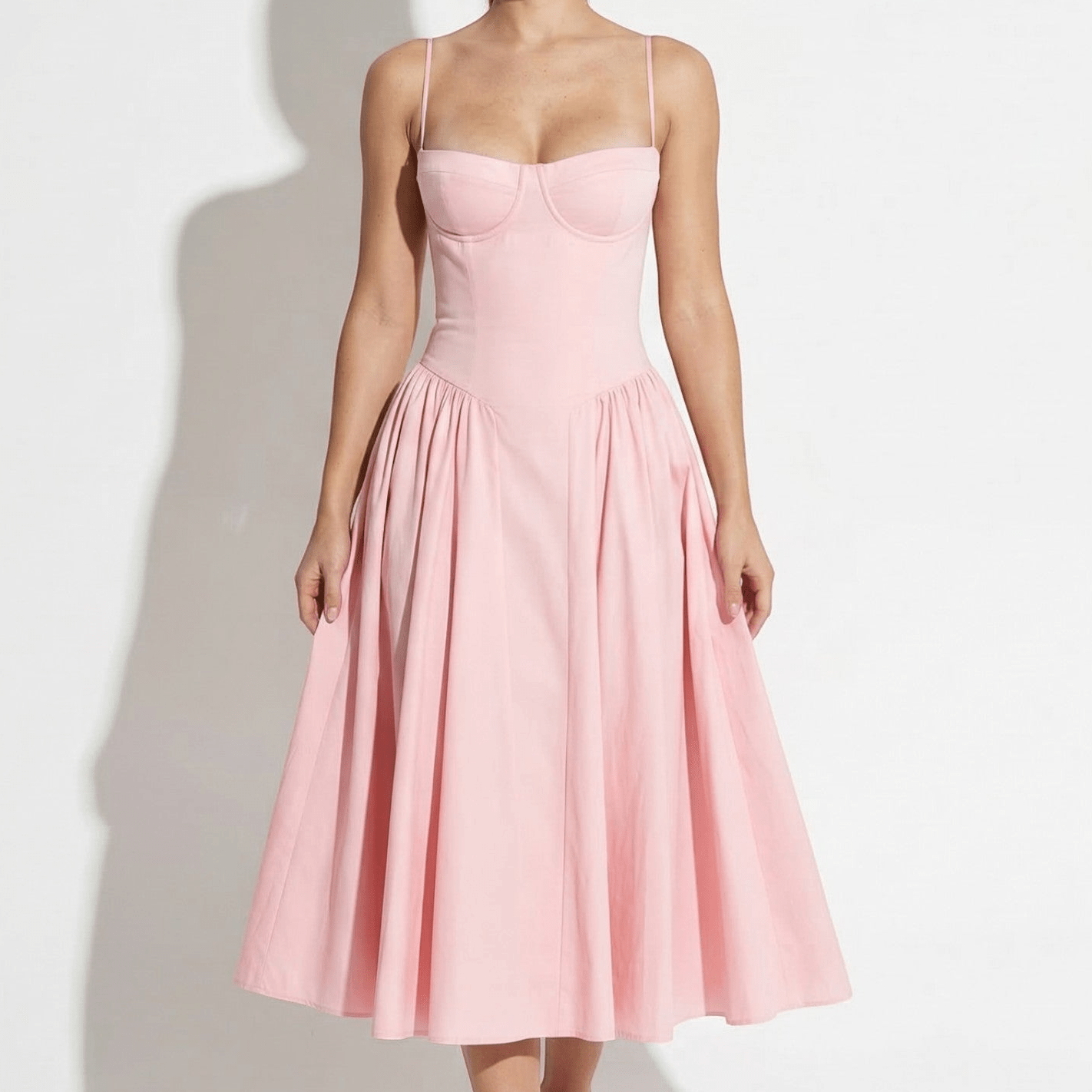 Mia - Women’s Structured Bodice Flared Midi Dress - Midi Dresses - Pink - Taylor & Bennett