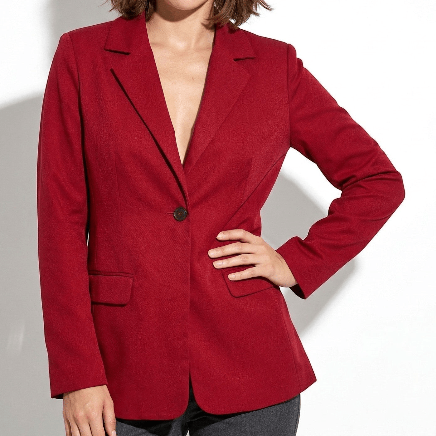Mia - Women's Tailored Blazer with Single Button Closure - Blazer - Dark Red - Taylor & Bennett