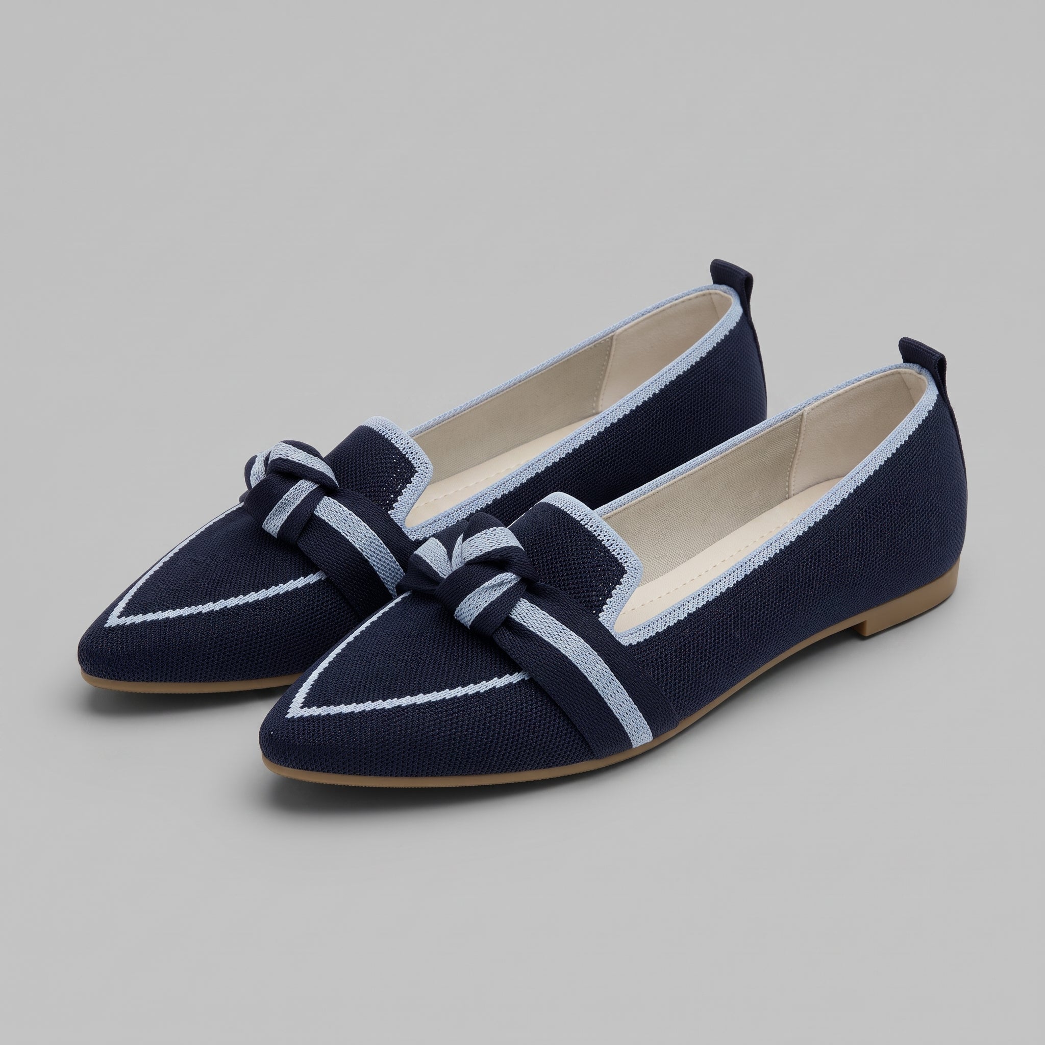 Millie - Women's Pointed Toe Knot Detail Flat Loafers - Loafer - Navy Blue - Taylor & Bennett