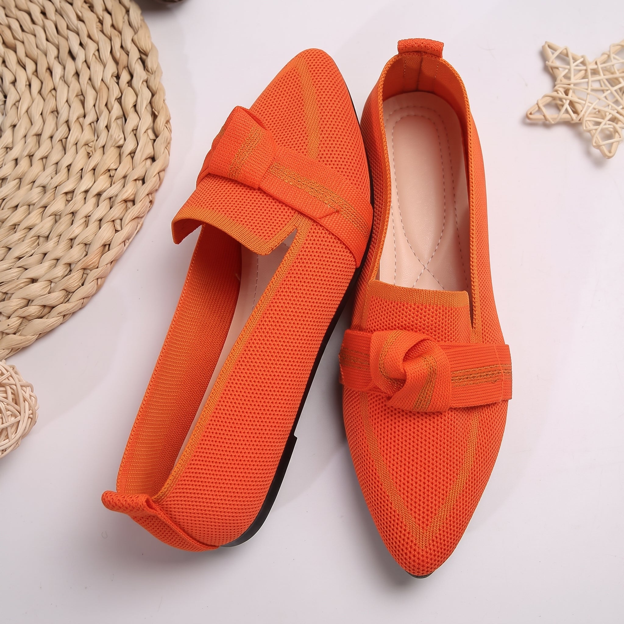 Millie - Women's Pointed Toe Knot Detail Flat Loafers - Loafer - Orange - Taylor & Bennett