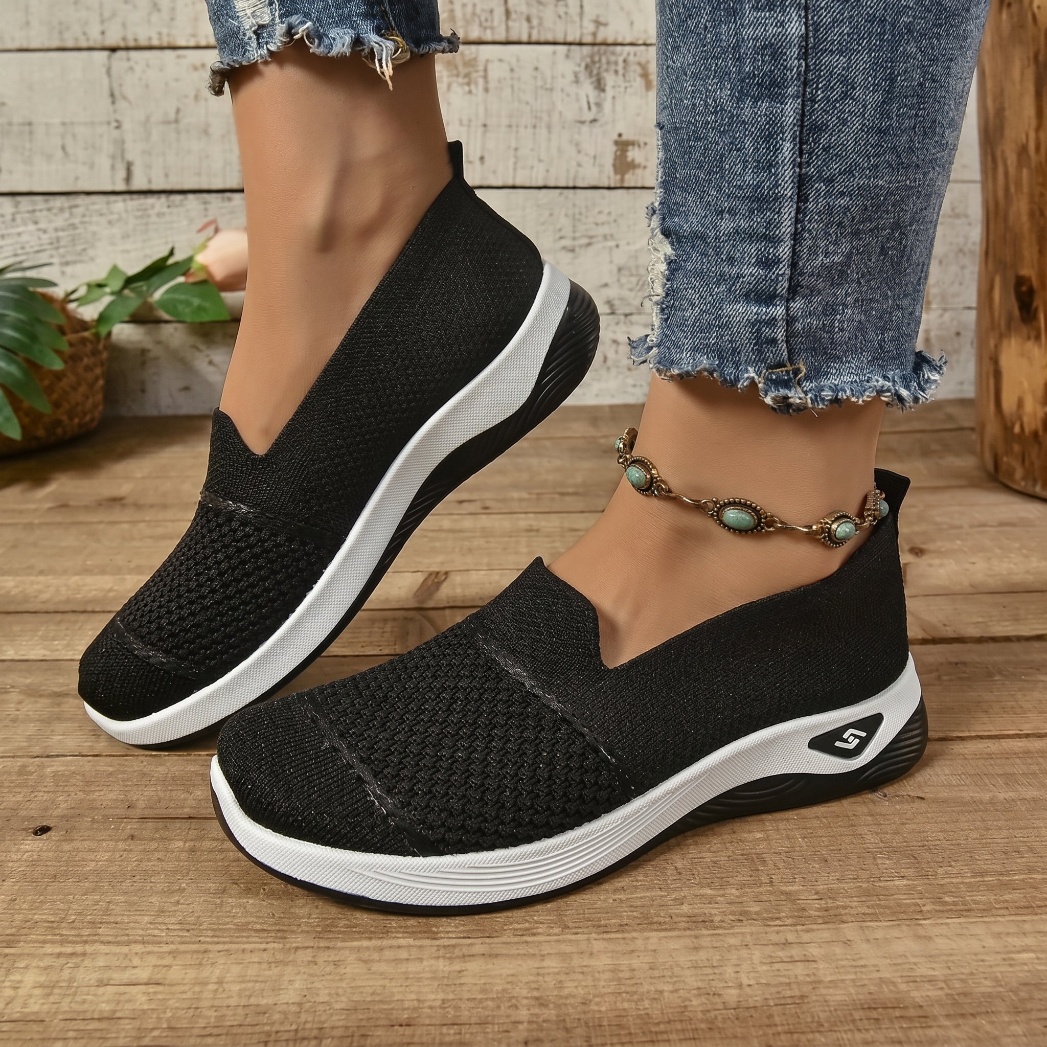Monika - Women's Orthopaedic Cushioned Slip - On Trainers - Orthopaedic Shoes - Black - Taylor & Bennett