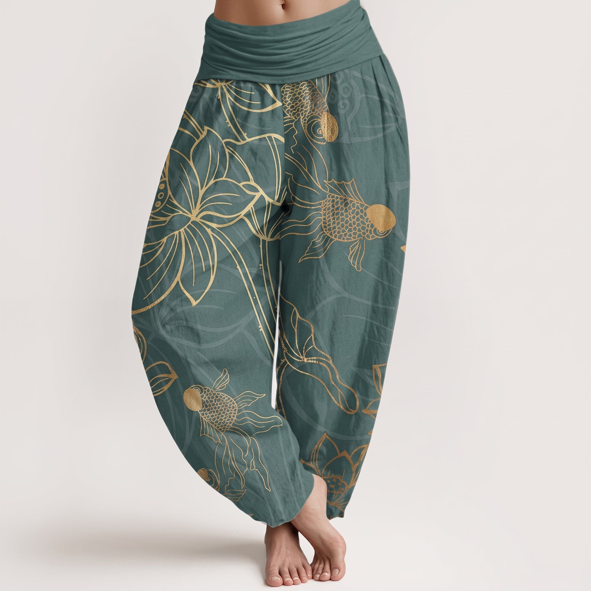 Myla - Women's Summer High-Waisted Cuffed Ankle Trousers - Pants & Trousers - Dark Green - Taylor & Bennett