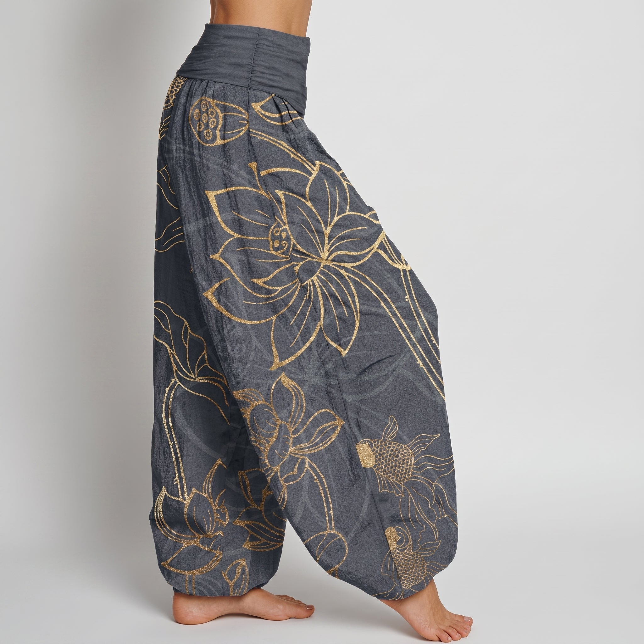 Myla - Women's Summer High-Waisted Cuffed Ankle Trousers - Pants & Trousers - Grey - Taylor & Bennett