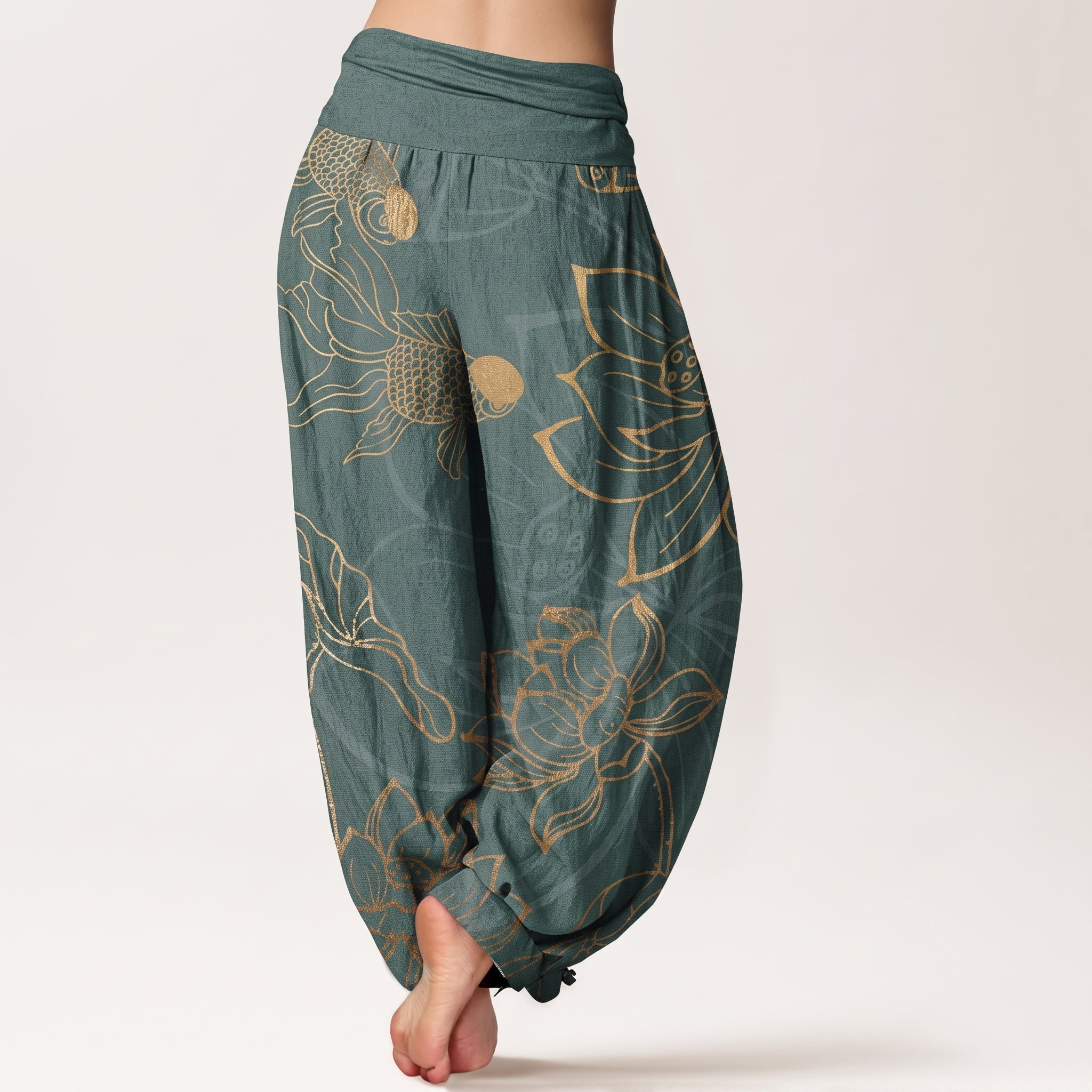 Myla - Women's Summer High-Waisted Cuffed Ankle Trousers - Pants & Trousers - Dark Green - Taylor & Bennett