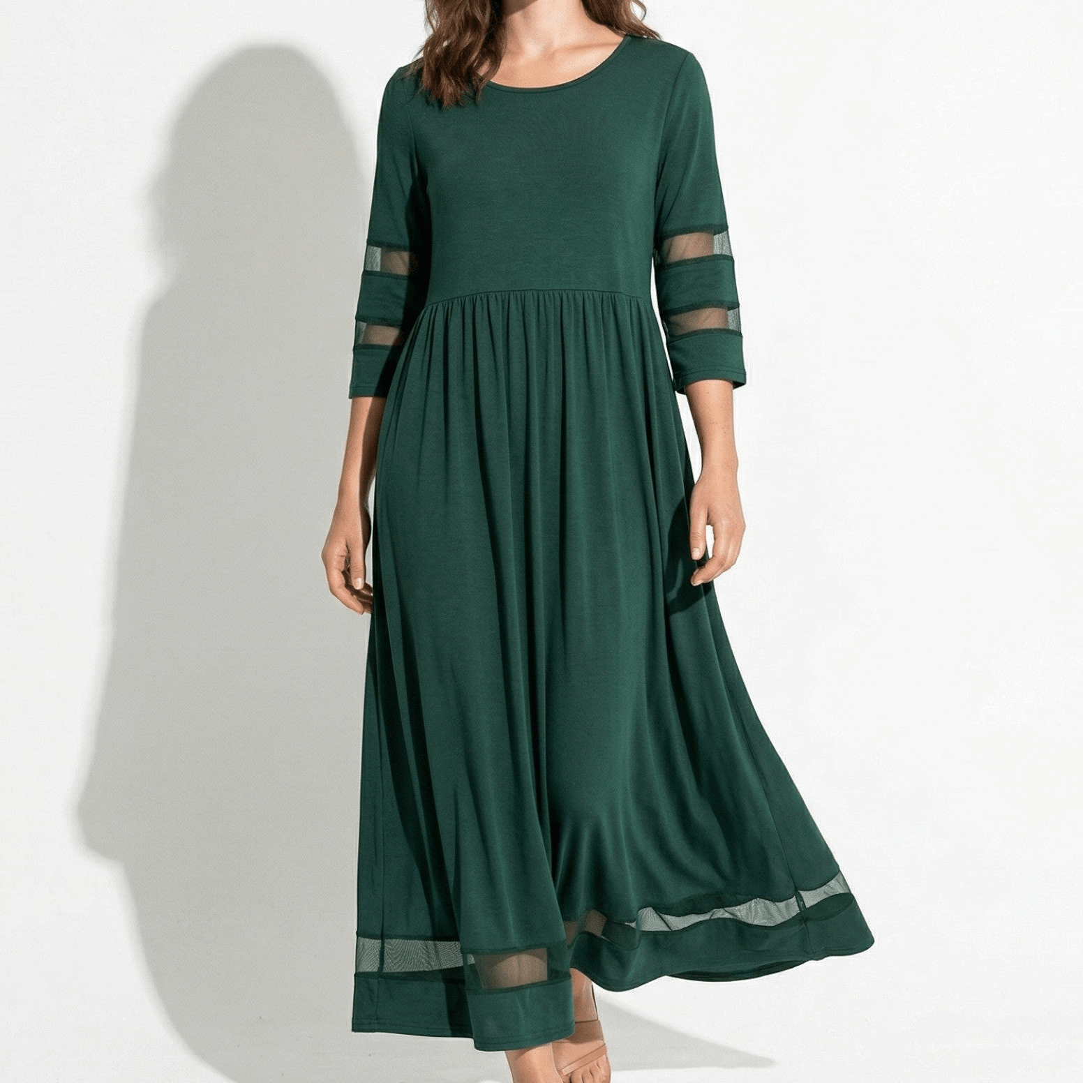 Nadia – Women's Mesh Trim Maxi Dress - Maxi Dress - Green - Taylor & Bennett