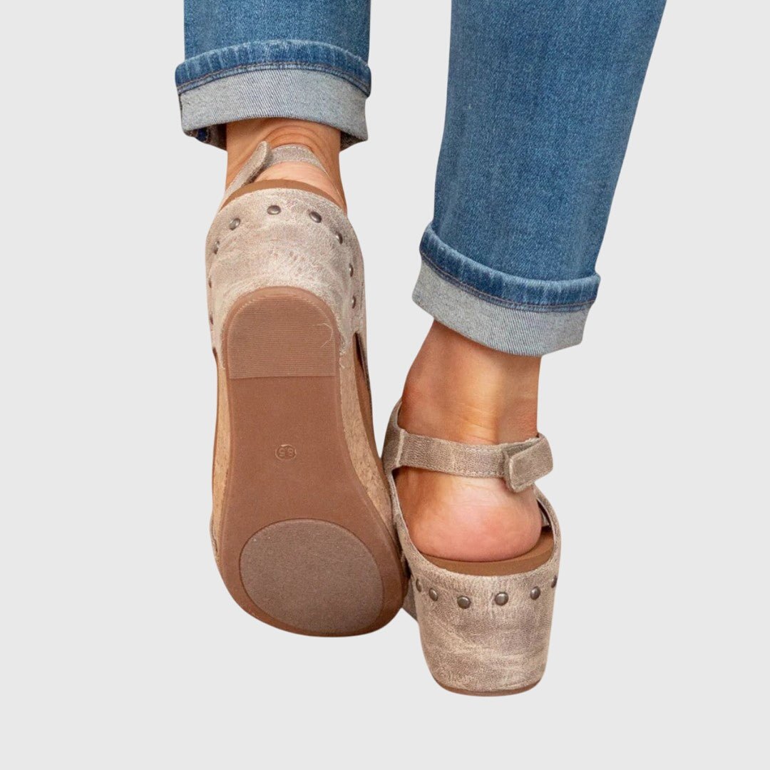 Nadia - Women's Open Toe Wedge Sandals - Sandals - Beige - Taylor & Bennett