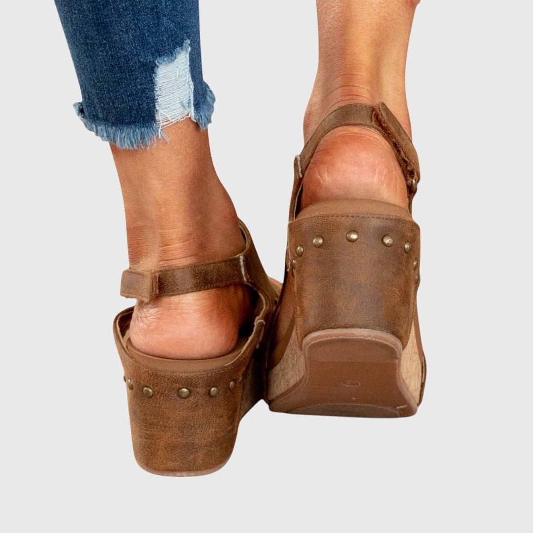 Nadia - Women's Open Toe Wedge Sandals - Sandals - Brown - Taylor & Bennett