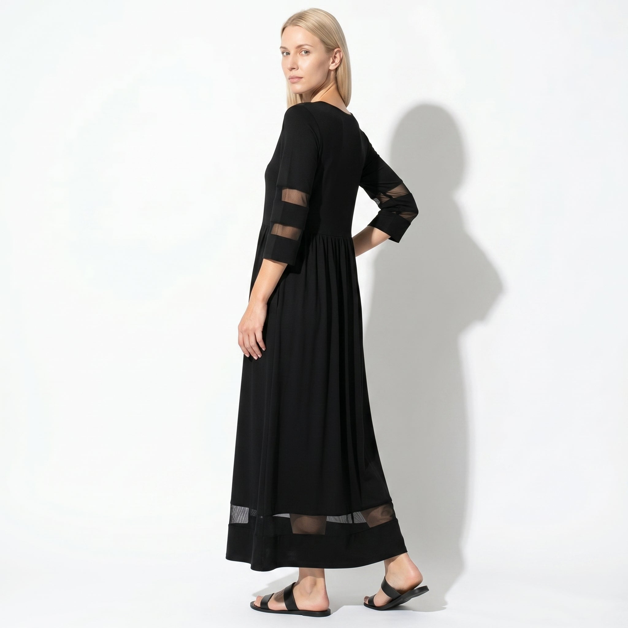 Nadia – Women's Summer Mesh Trim Maxi Dress - Maxi Dress - Black - Taylor & Bennett