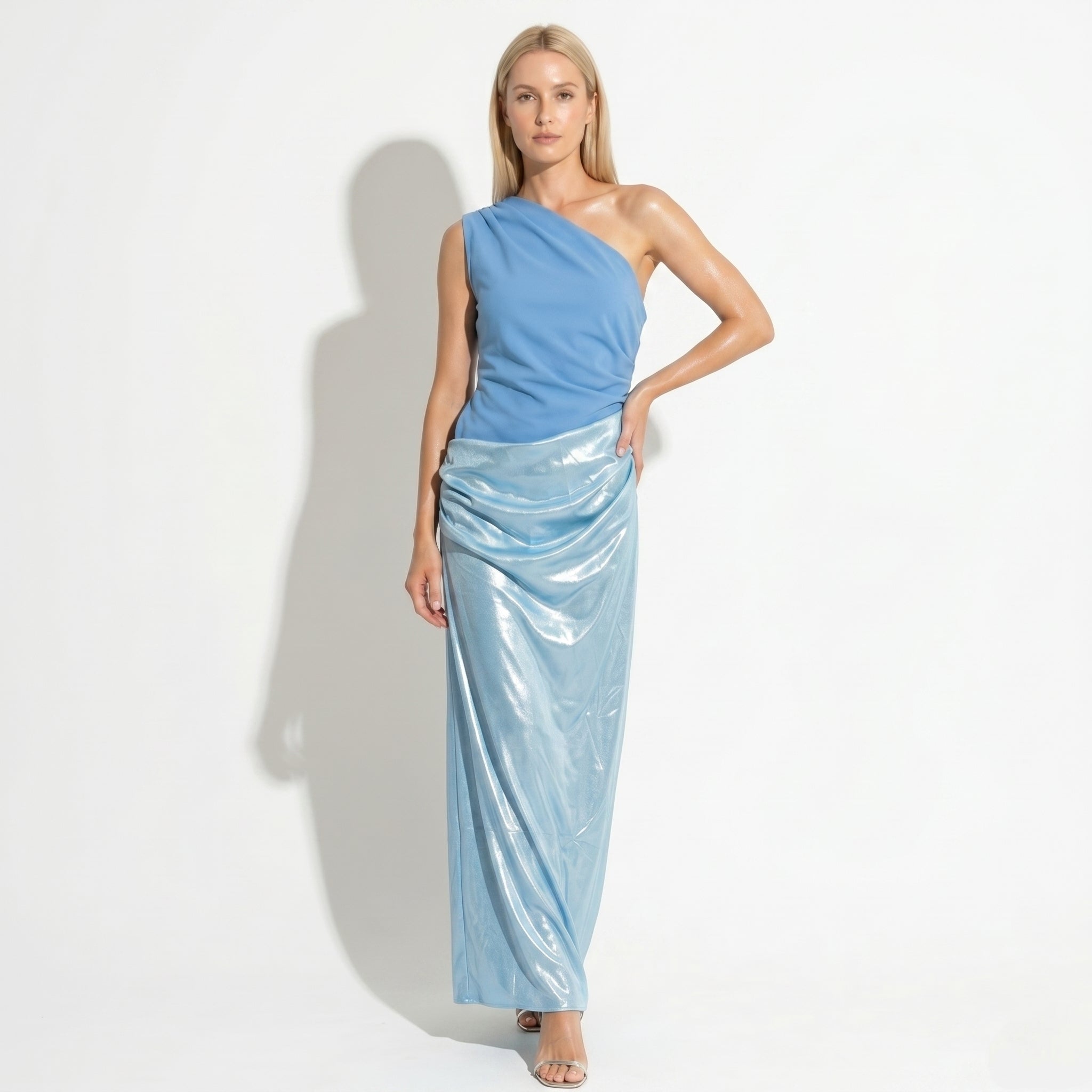 Naomi - Women's Elegant Evening One Shoulder Ruched Maxi Dress - Maxi Dresses - Blue - Taylor & Bennett