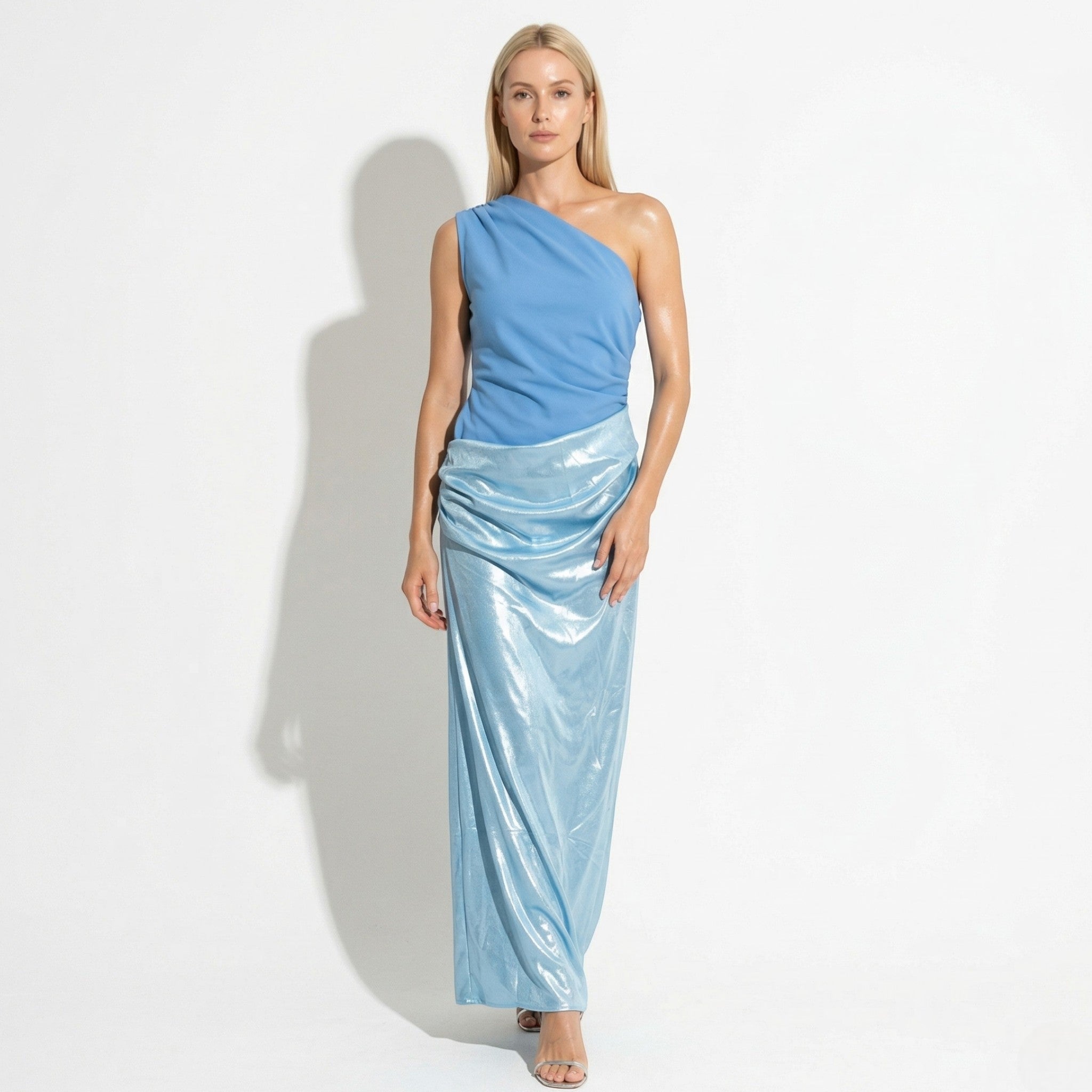 Naomi - Women's One Shoulder Ruched Maxi Dress - Maxi Dresses - Blue - Taylor & Bennett